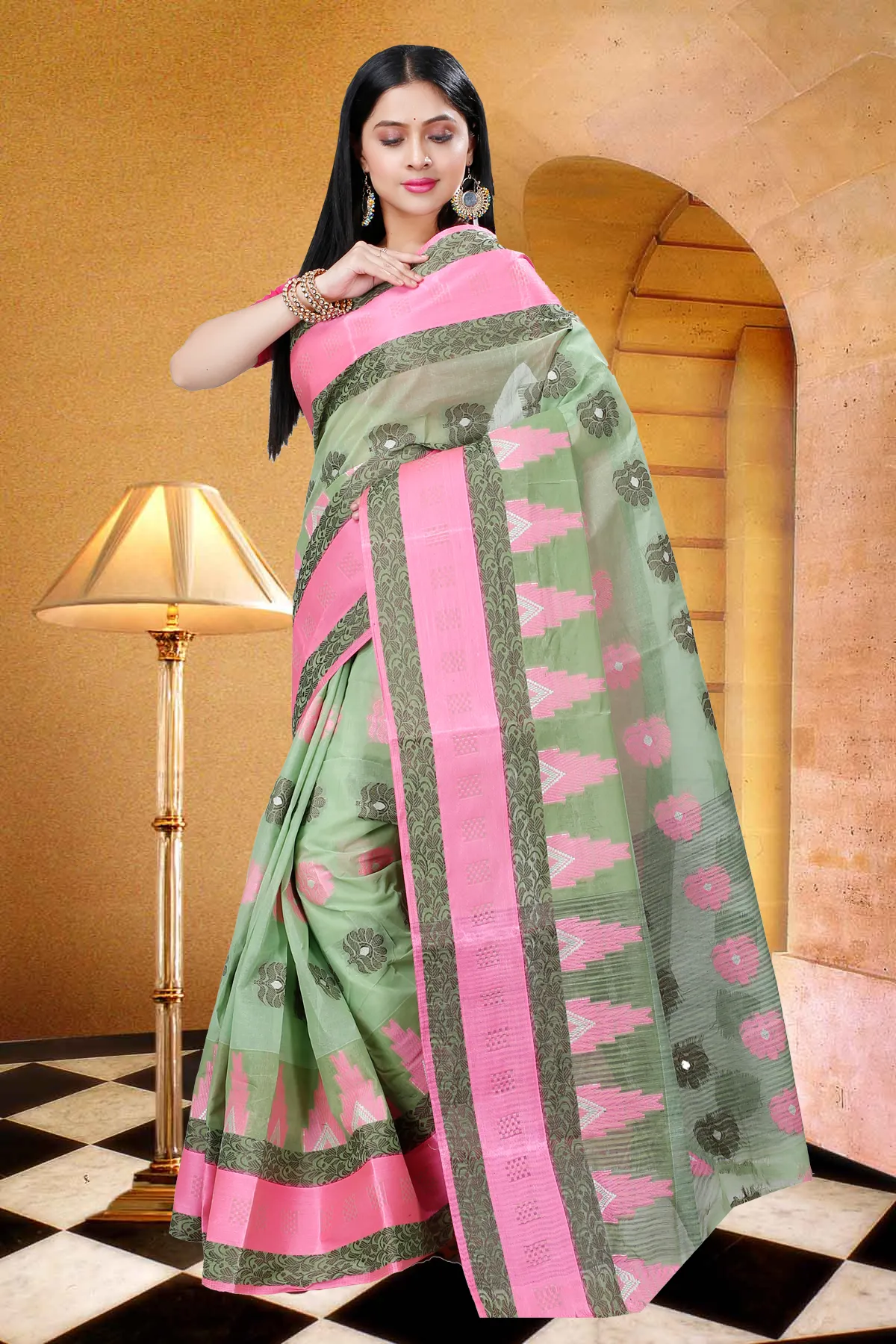 DipDiya Pure Cotton Green Nuri Elegant by Tradition Tant Sarees
