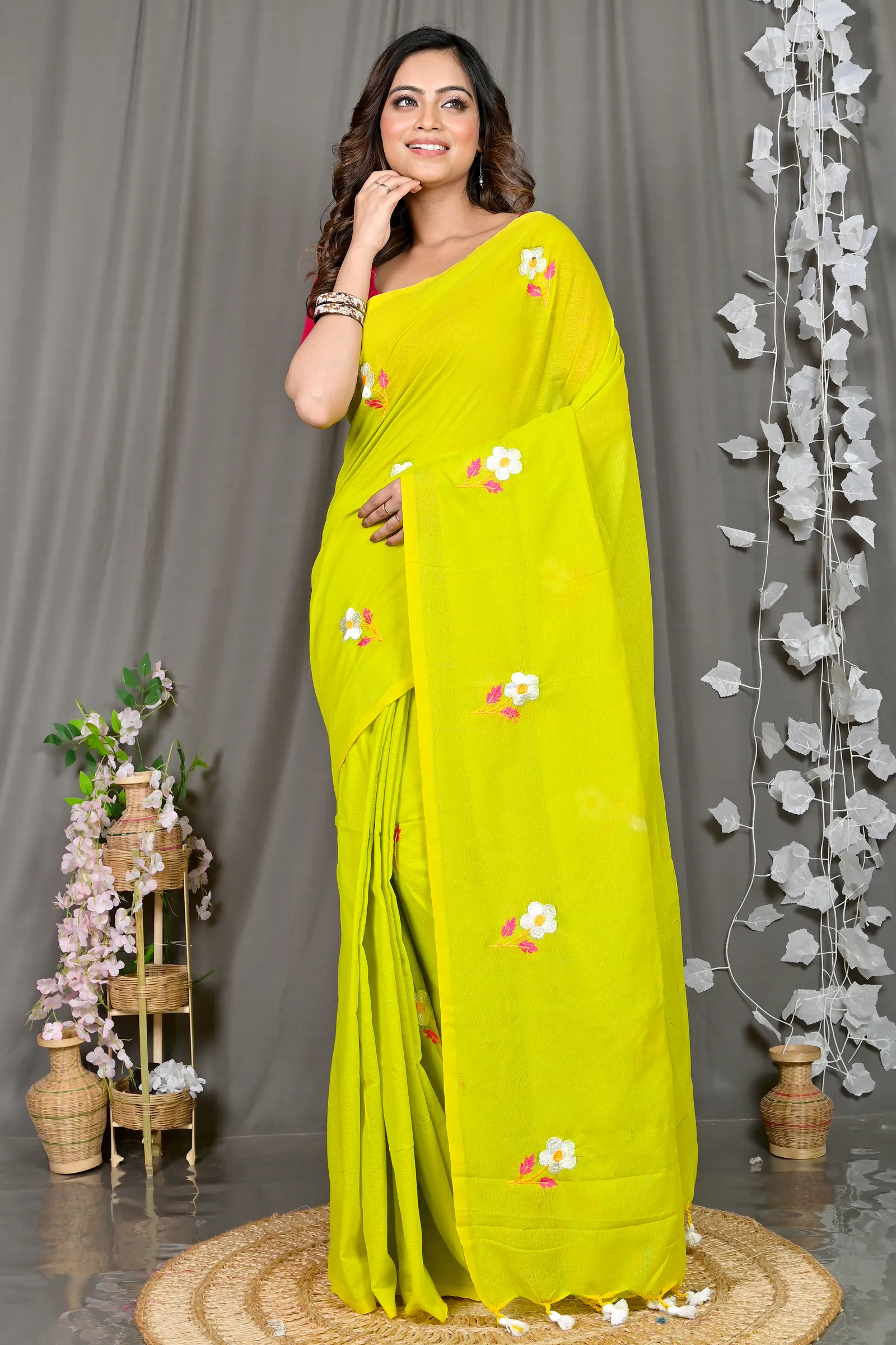 DipDiya Pure Cotton Green Paray Artisan Crafted Embroidery Handloom sarees