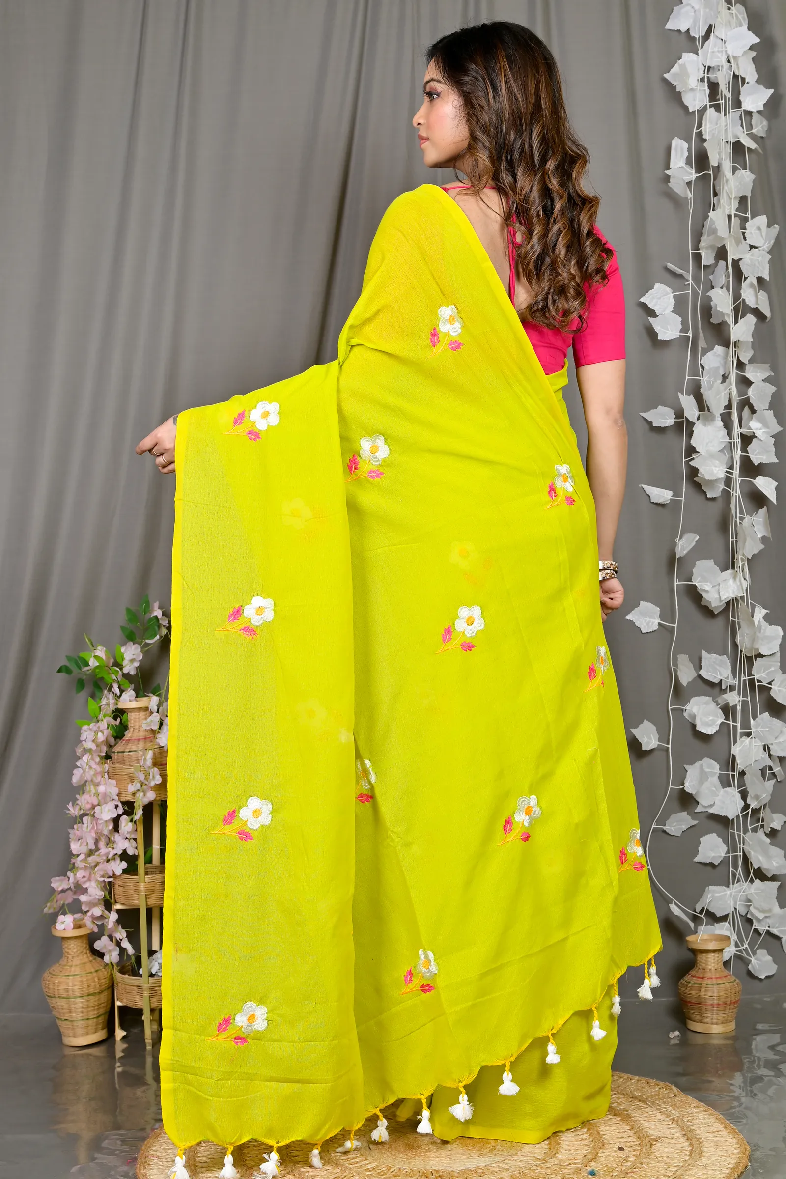 DipDiya Pure Cotton Green Paray Artisan Crafted Embroidery Handloom sarees