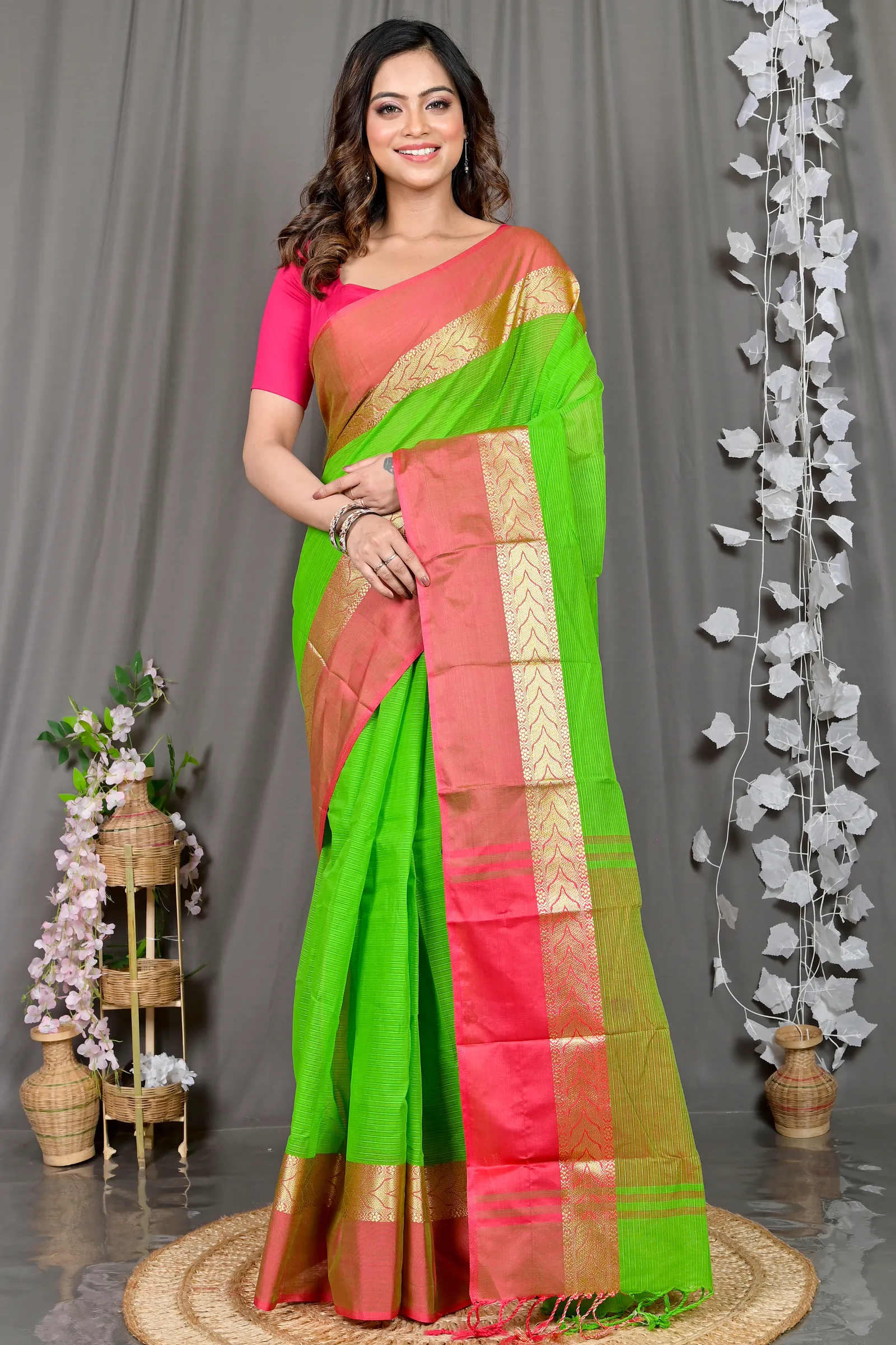 DipDiya Pure Cotton Green Parvin Wrapped in Heritage Tant Sarees