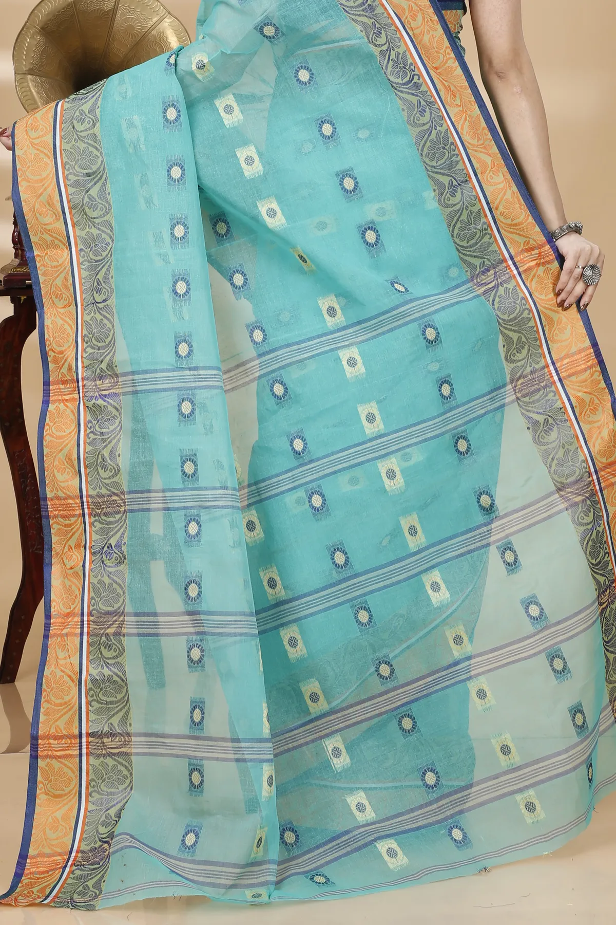 DipDiya Pure Cotton Green Pushti Desiging The Bengali Classic Tant Sarees