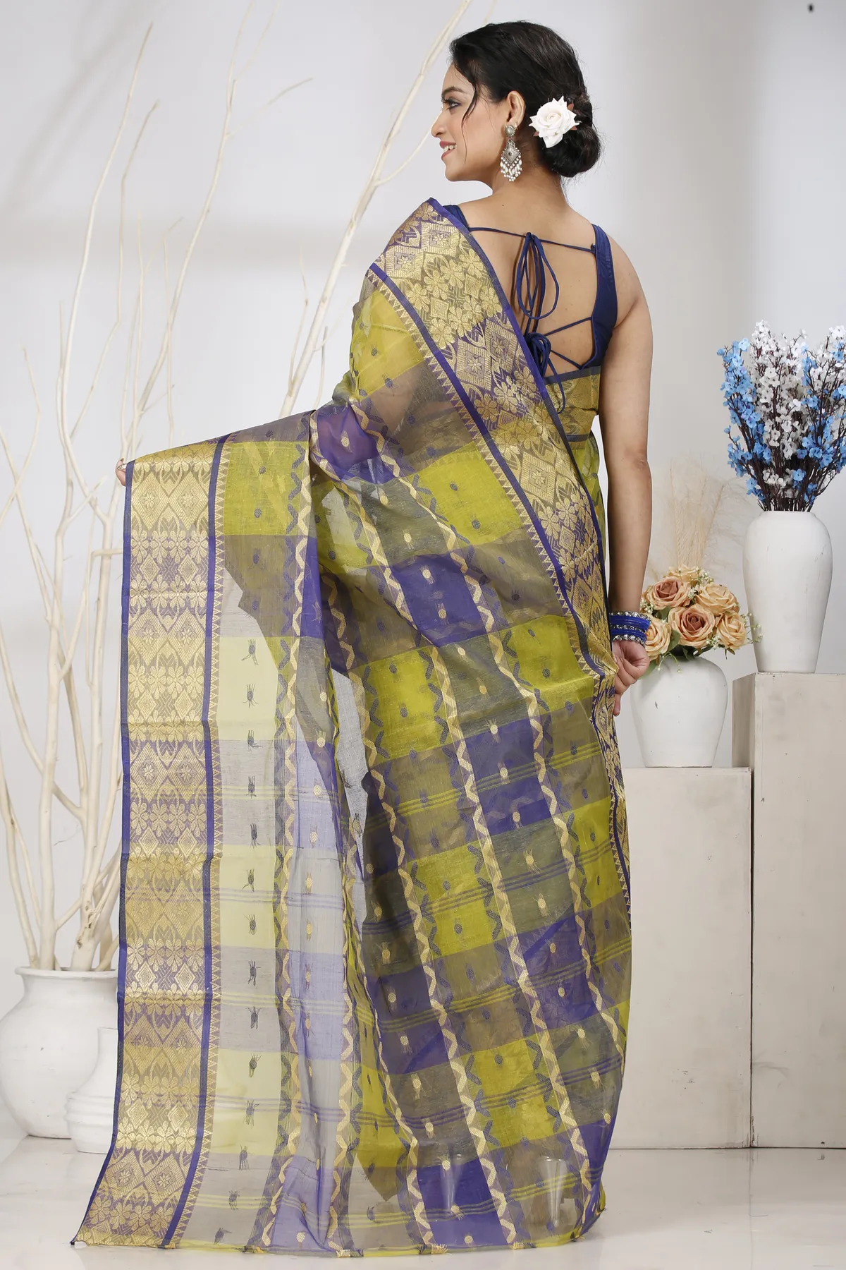 DipDiya Pure Cotton Green SonaJhuri Desiging Heritage of Bengal Tant Sarees