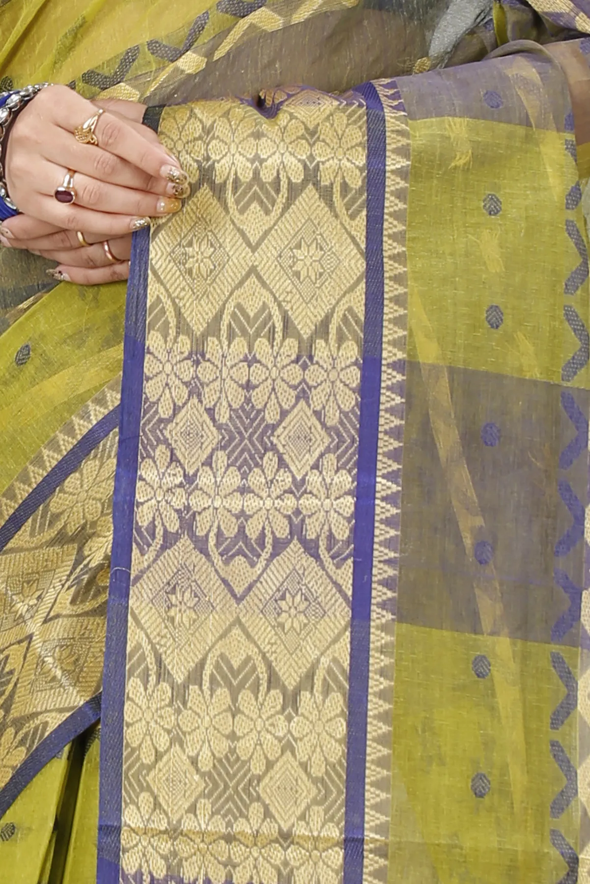 DipDiya Pure Cotton Green SonaJhuri Desiging Heritage of Bengal Tant Sarees