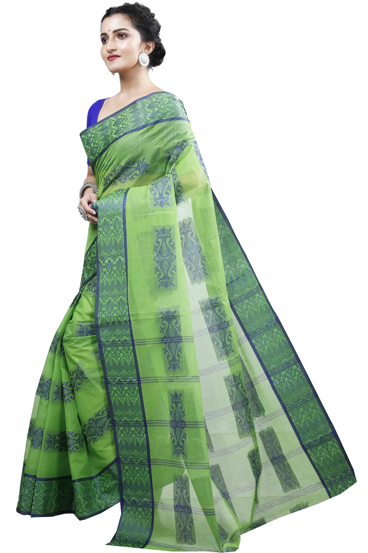 DipDiya Pure Cotton Green Strip Suparna Pure Bengali Grace Tant Sarees