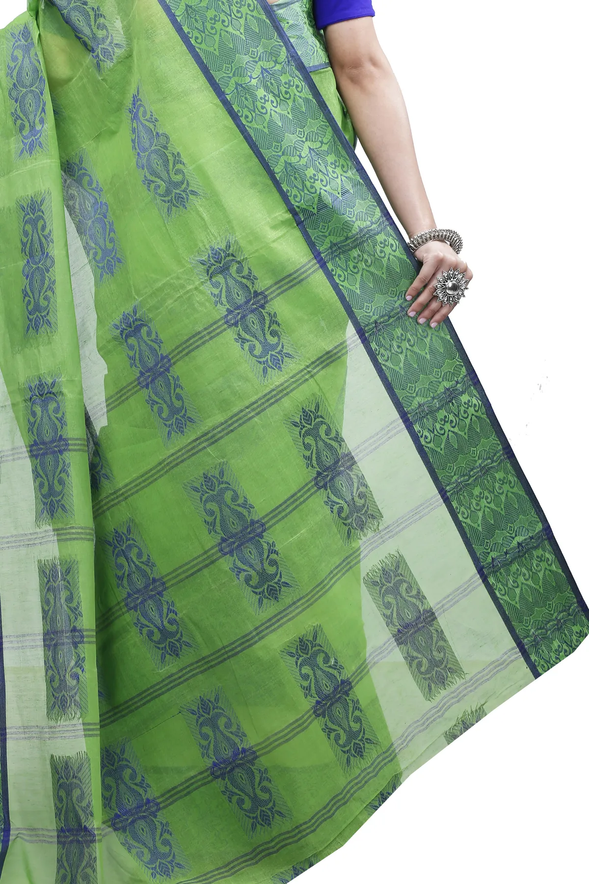 DipDiya Pure Cotton Green Strip Suparna Pure Bengali Grace Tant Sarees
