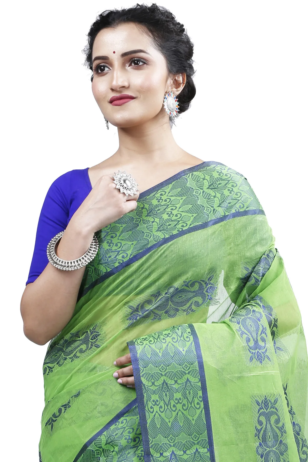 DipDiya Pure Cotton Green Strip Suparna Pure Bengali Grace Tant Sarees