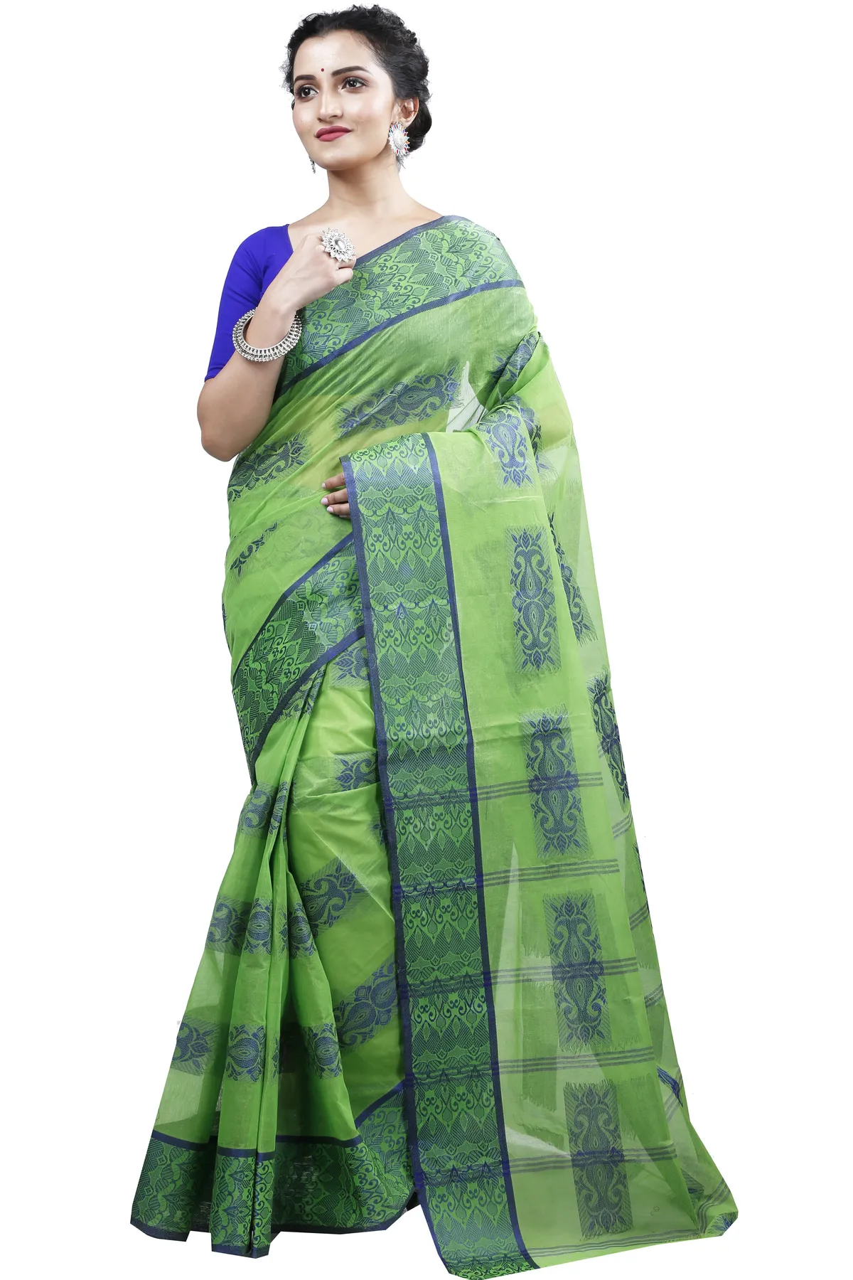 DipDiya Pure Cotton Green Strip Suparna Pure Bengali Grace Tant Sarees