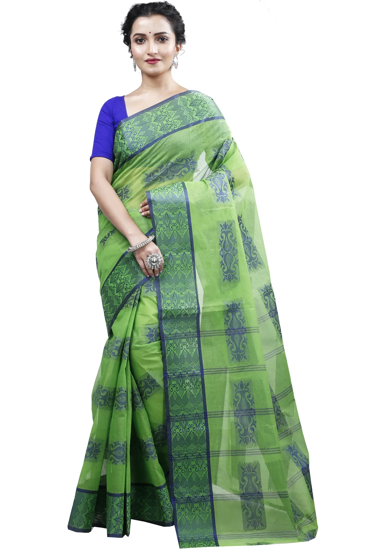 DipDiya Pure Cotton Green Strip Suparna Pure Bengali Grace Tant Sarees