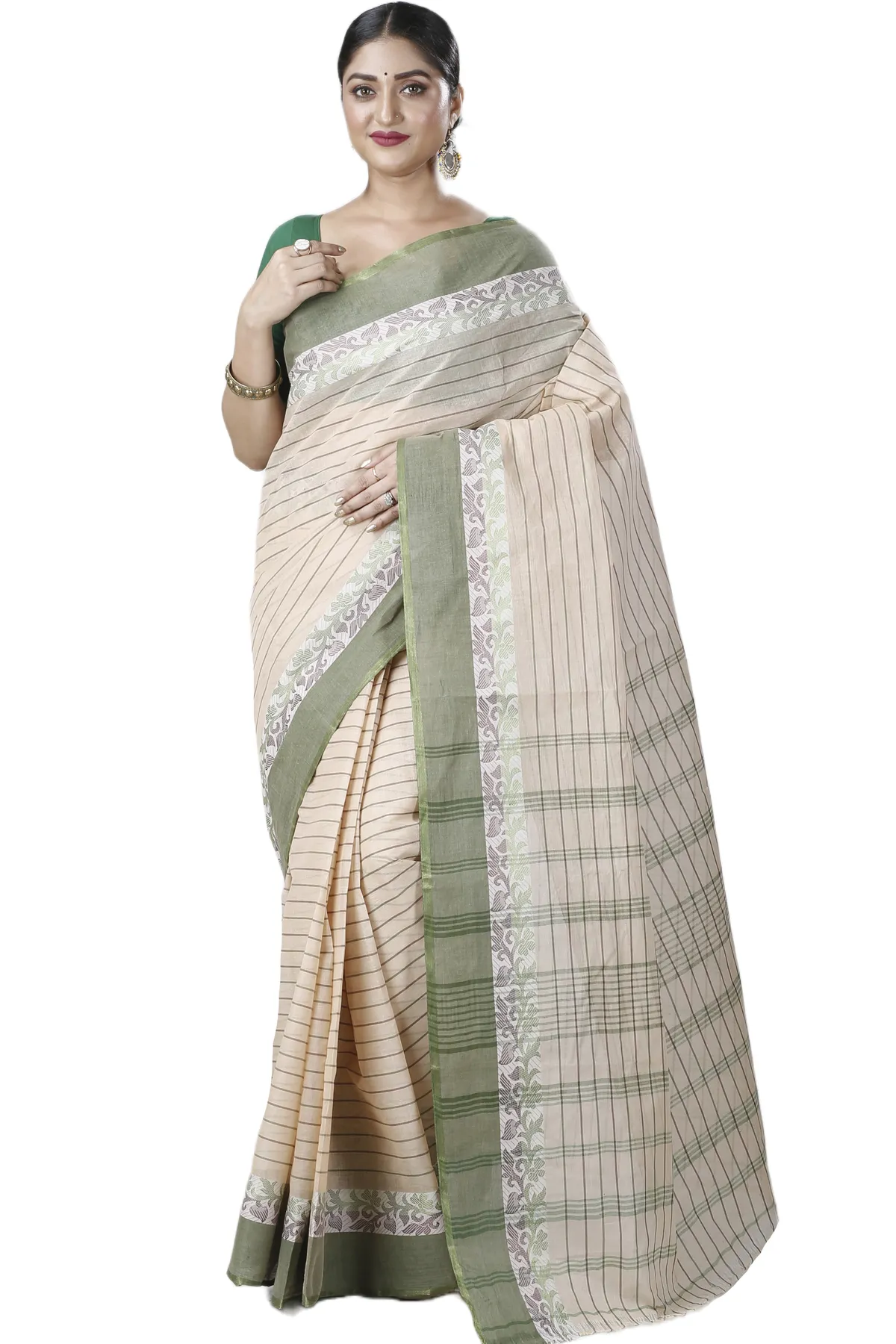 DipDiya Pure Cotton Green Subha Weaves with a Story Tant Sarees
