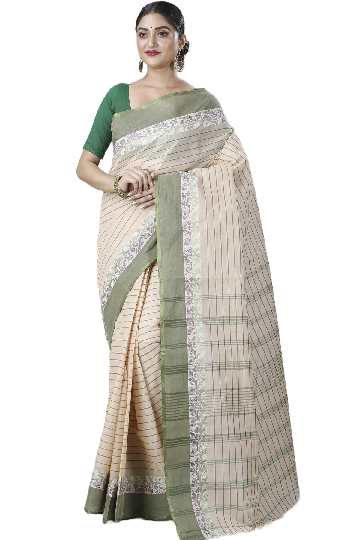 DipDiya Pure Cotton Green Subha Weaves with a Story Tant Sarees