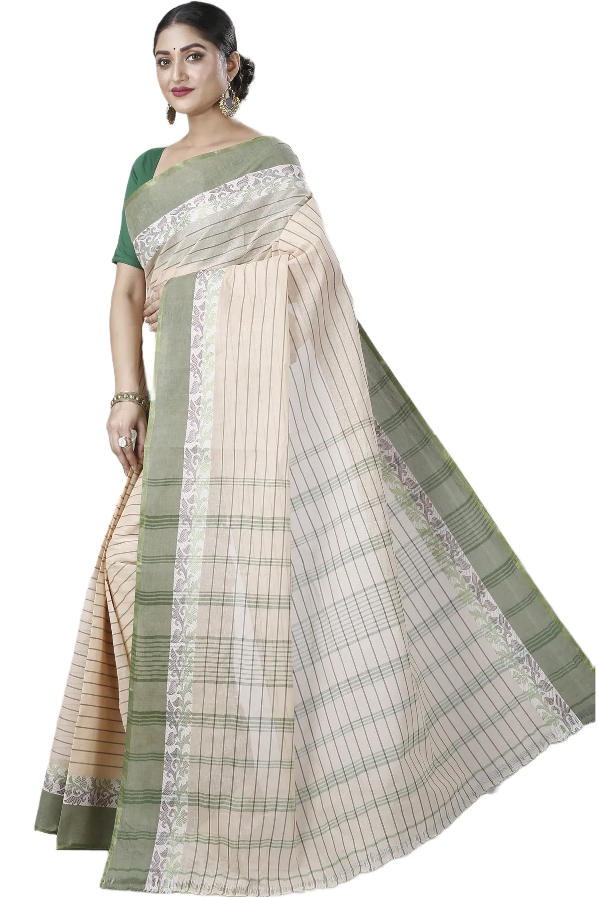 DipDiya Pure Cotton Green Subha Weaves with a Story Tant Sarees