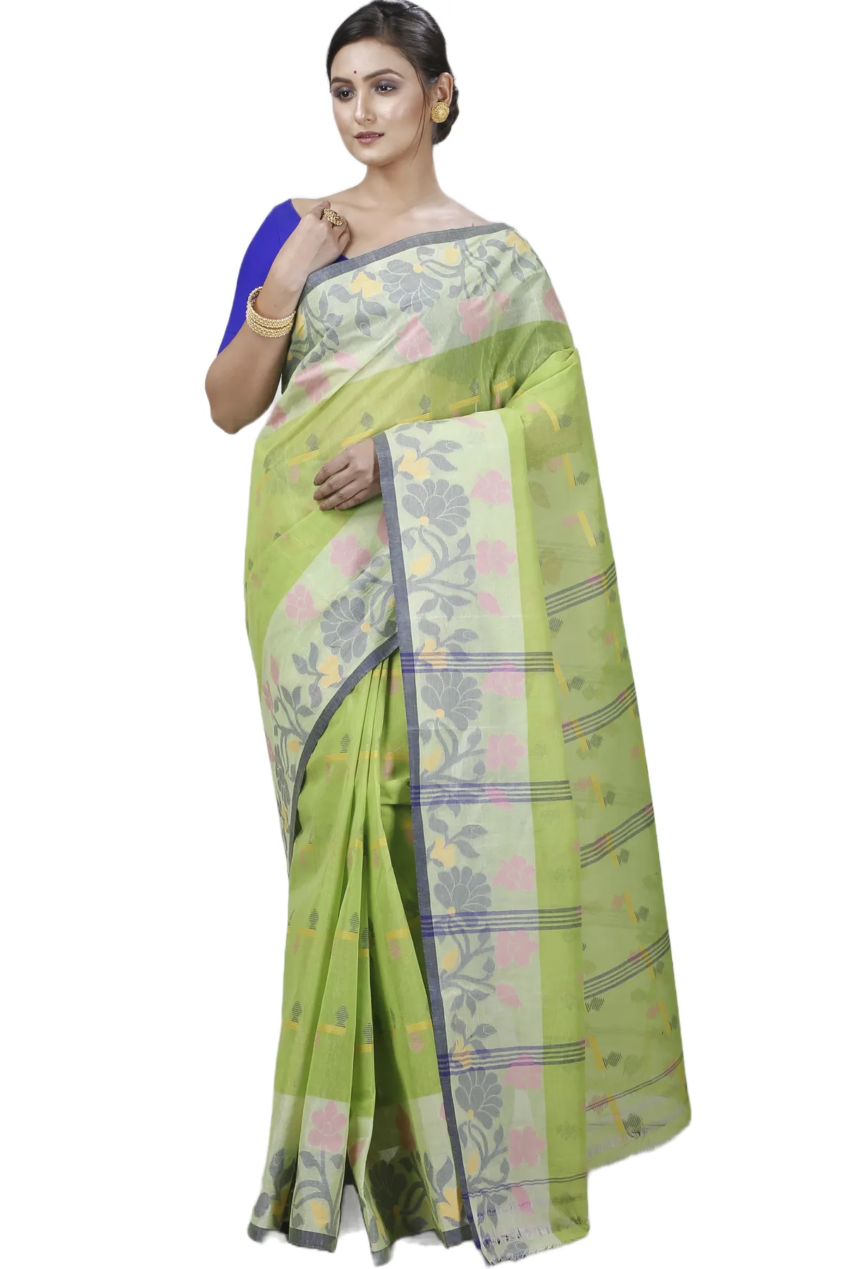 DipDiya Pure Cotton Green Urva Classic Bengali Tant Sarees