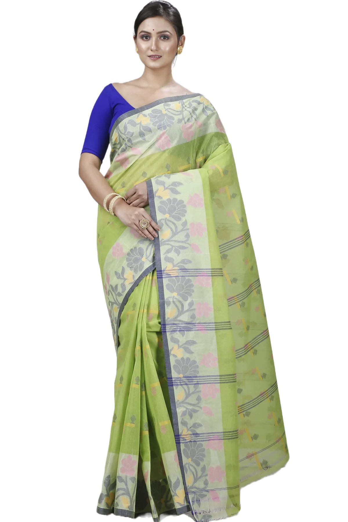 DipDiya Pure Cotton Green Urva Classic Bengali Tant Sarees