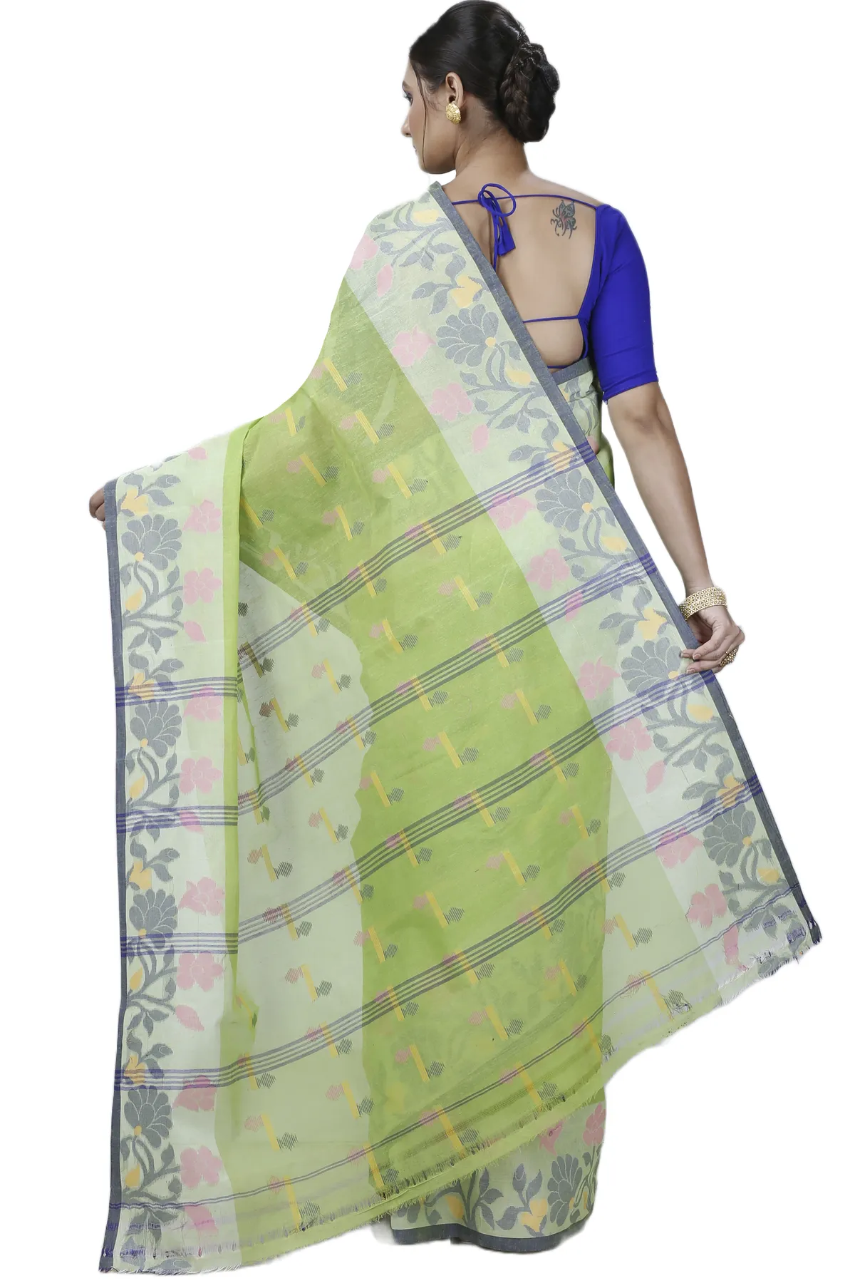 DipDiya Pure Cotton Green Urva Classic Bengali Tant Sarees