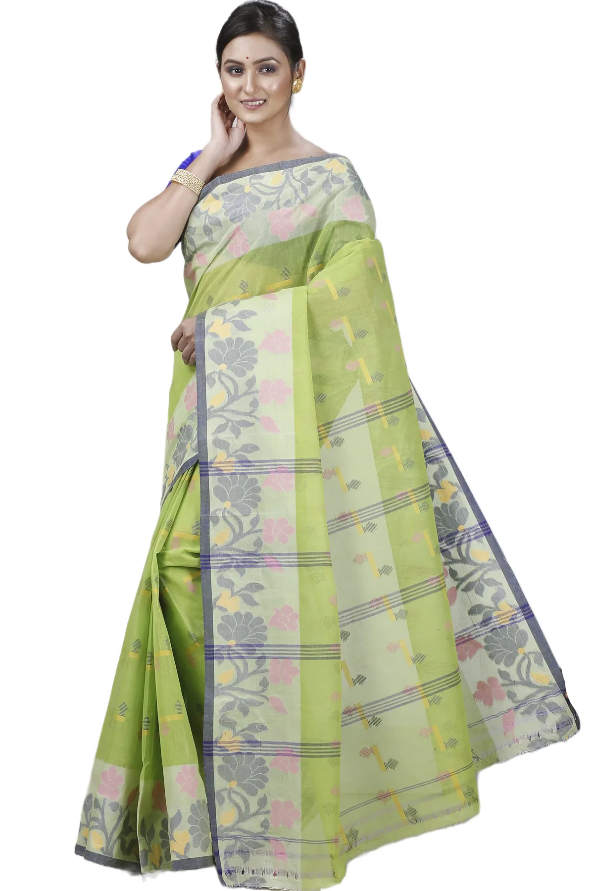 DipDiya Pure Cotton Green Urva Classic Bengali Tant Sarees