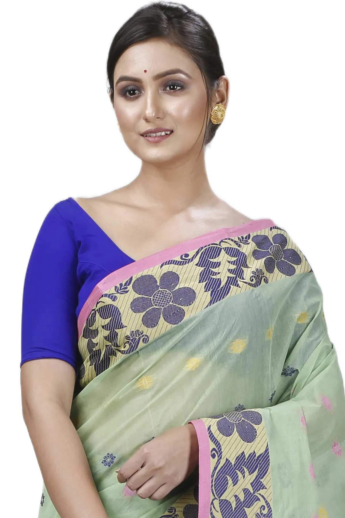 DipDiya Pure Cotton Green Ushi Handloom Heritage Tant Sarees