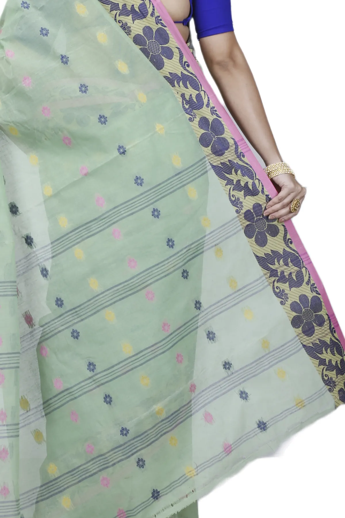 DipDiya Pure Cotton Green Ushi Handloom Heritage Tant Sarees
