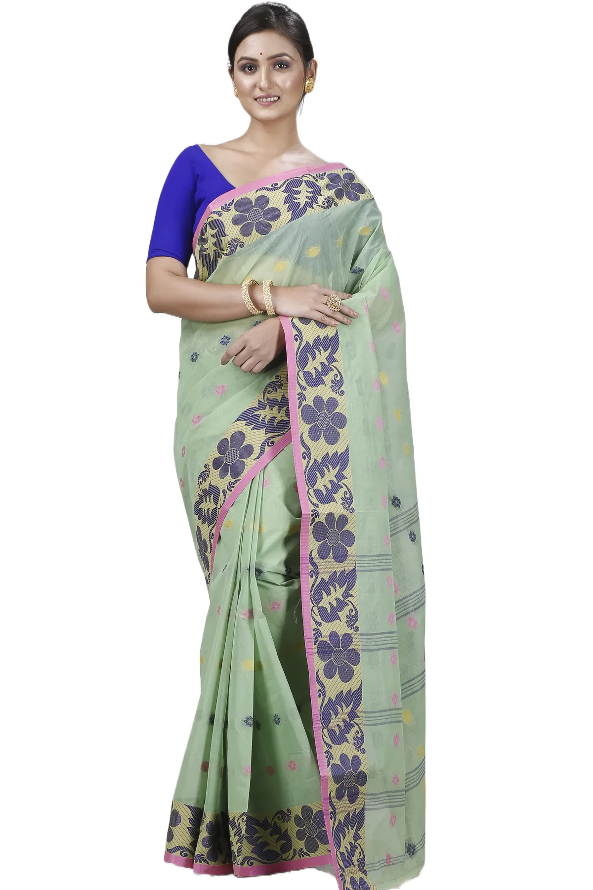 DipDiya Pure Cotton Green Ushi Handloom Heritage Tant Sarees