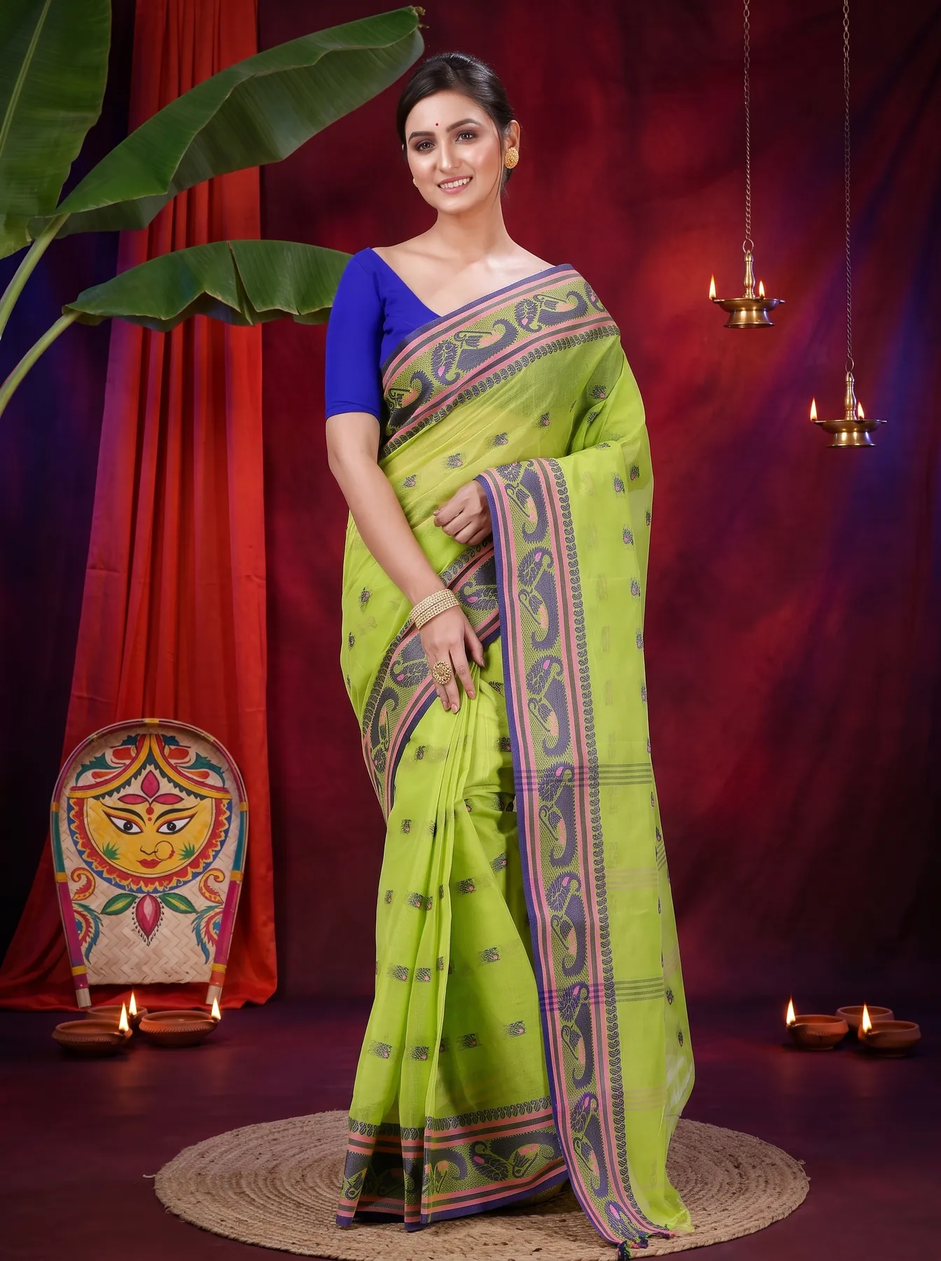 DipDiya Pure Cotton Green Utkal Classic Bengali Tant Sarees