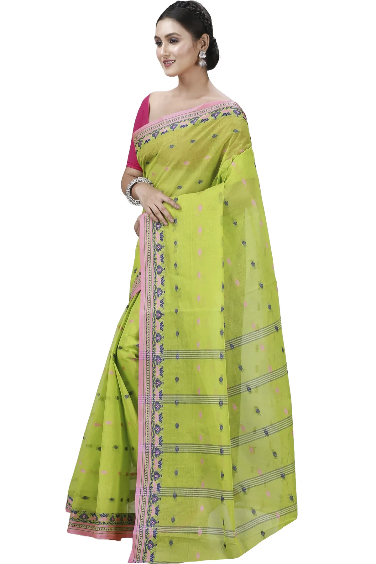 DipDiya Pure Cotton Green Uvra Classic Grace Tant Sarees