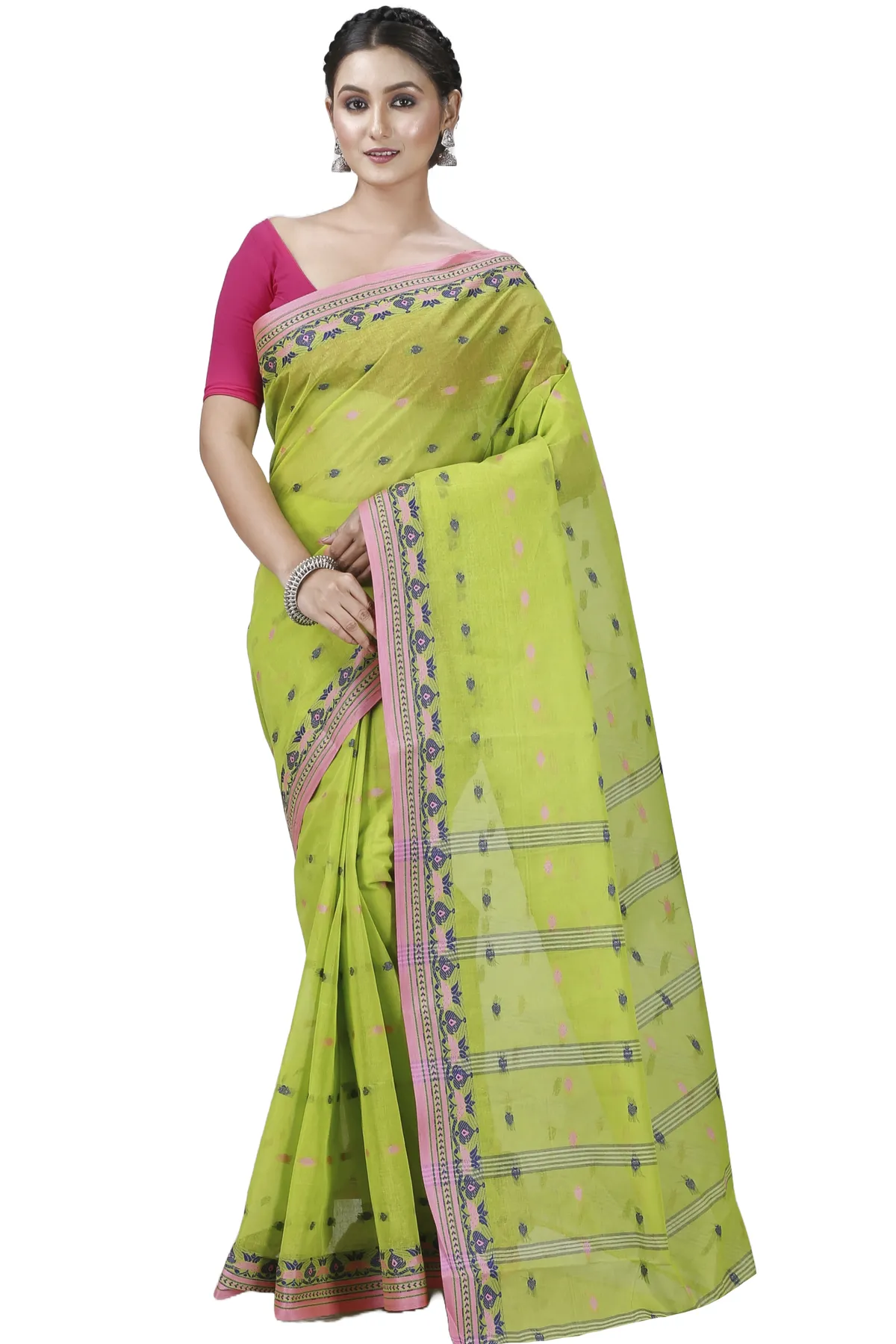 DipDiya Pure Cotton Green Uvra Classic Grace Tant Sarees