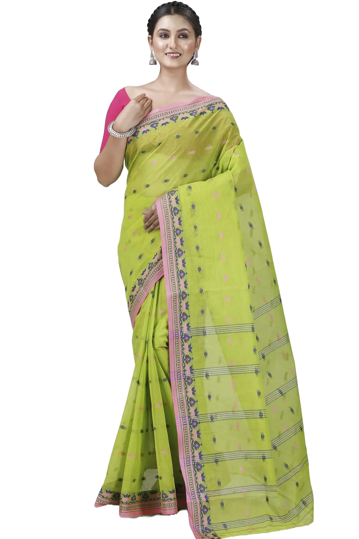 DipDiya Pure Cotton Green Uvra Classic Grace Tant Sarees