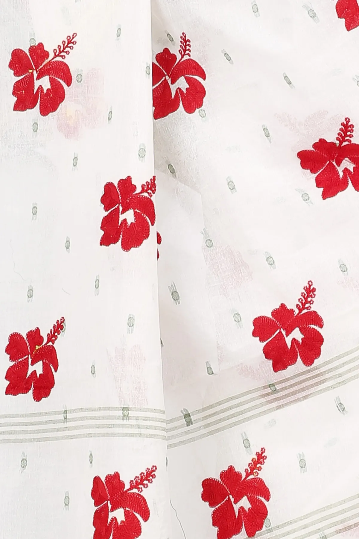 DipDiya Pure Cotton Green White Embi Boysko Jova Threads of Tradition Embroidery Tant Sarees