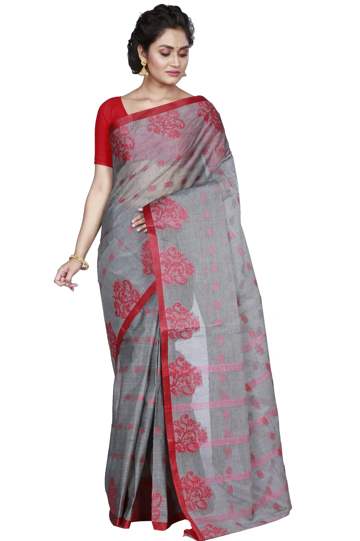 DipDiya Pure Cotton Grey Botgach Handloom Heritage Tant Sarees