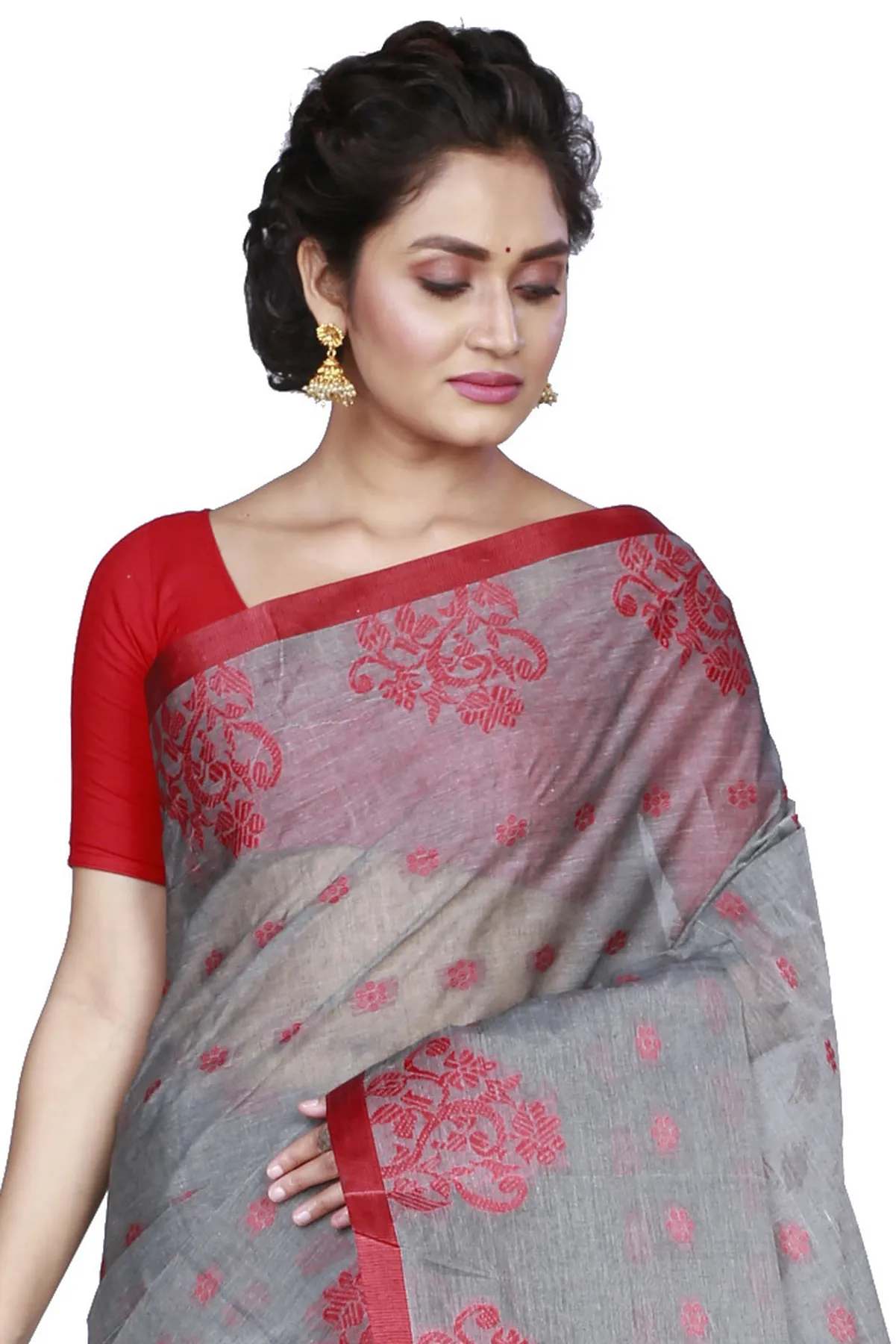DipDiya Pure Cotton Grey Botgach Handloom Heritage Tant Sarees