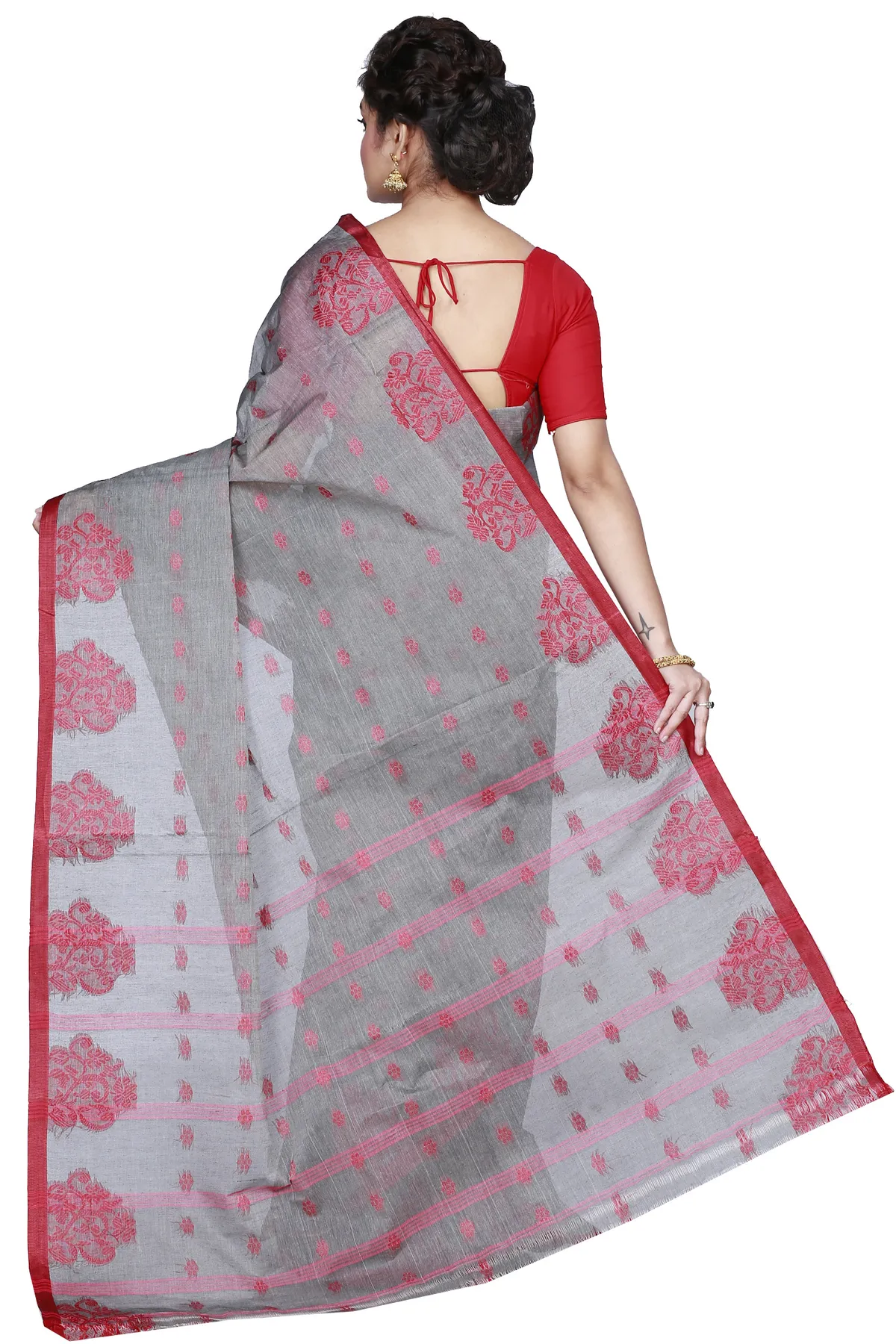 DipDiya Pure Cotton Grey Botgach Handloom Heritage Tant Sarees