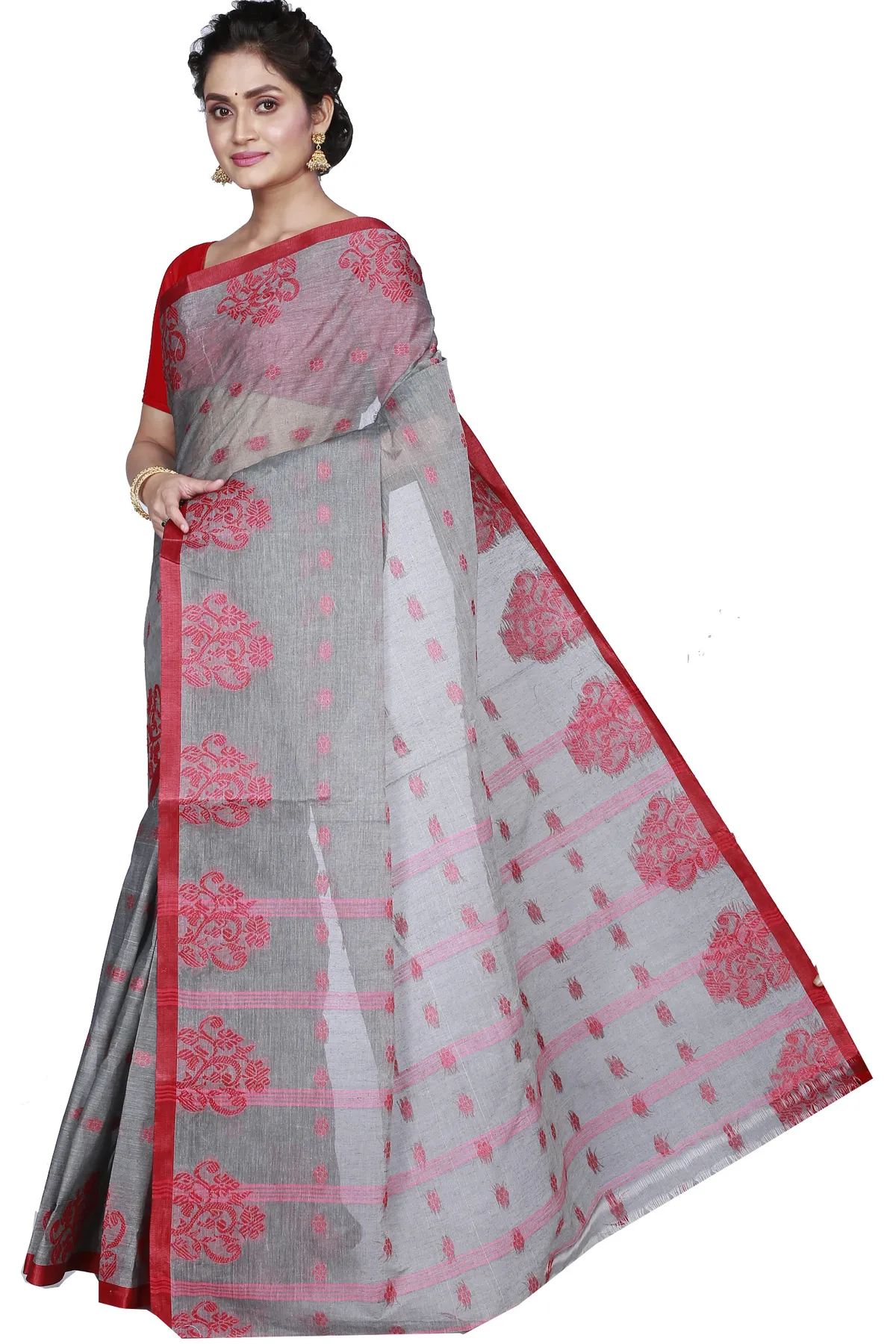 DipDiya Pure Cotton Grey Botgach Handloom Heritage Tant Sarees