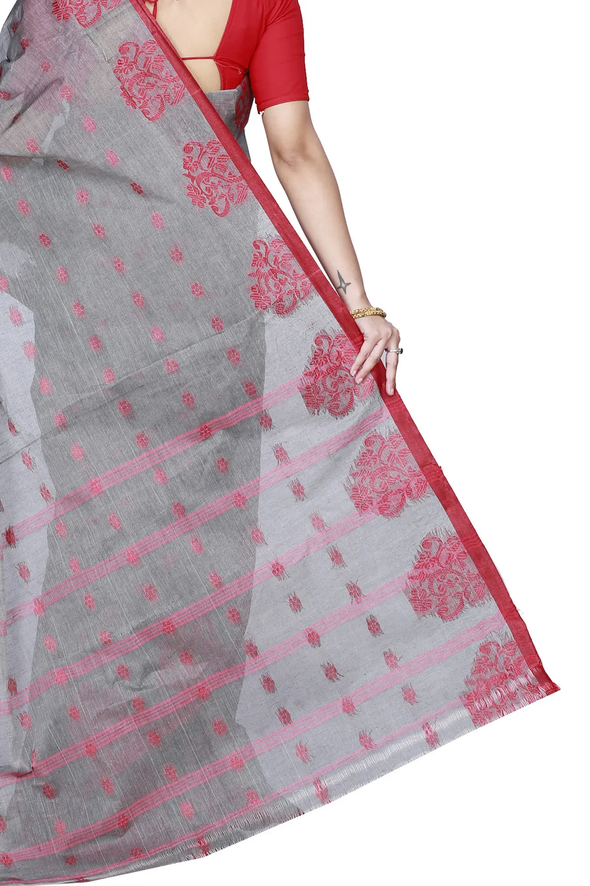 DipDiya Pure Cotton Grey Botgach Handloom Heritage Tant Sarees