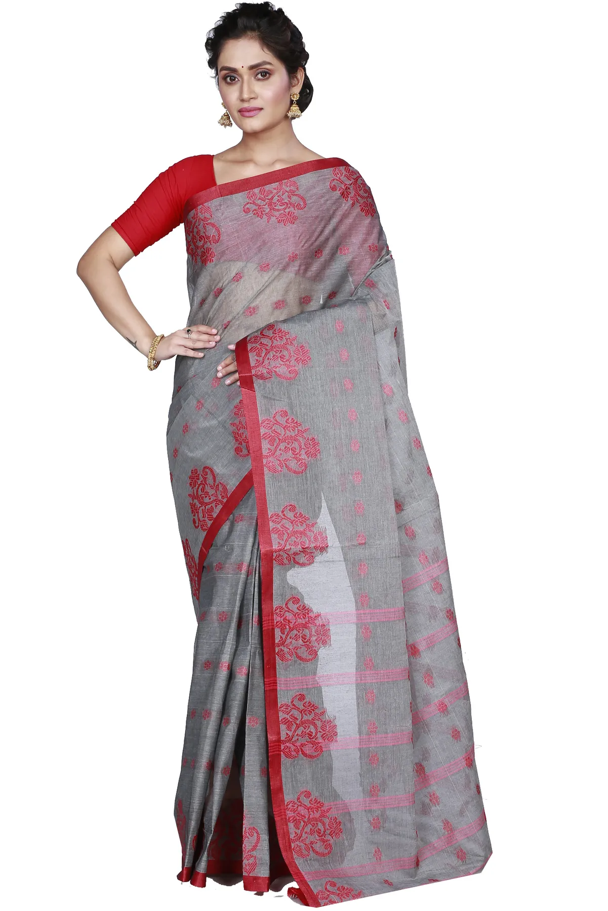 DipDiya Pure Cotton Grey Botgach Handloom Heritage Tant Sarees