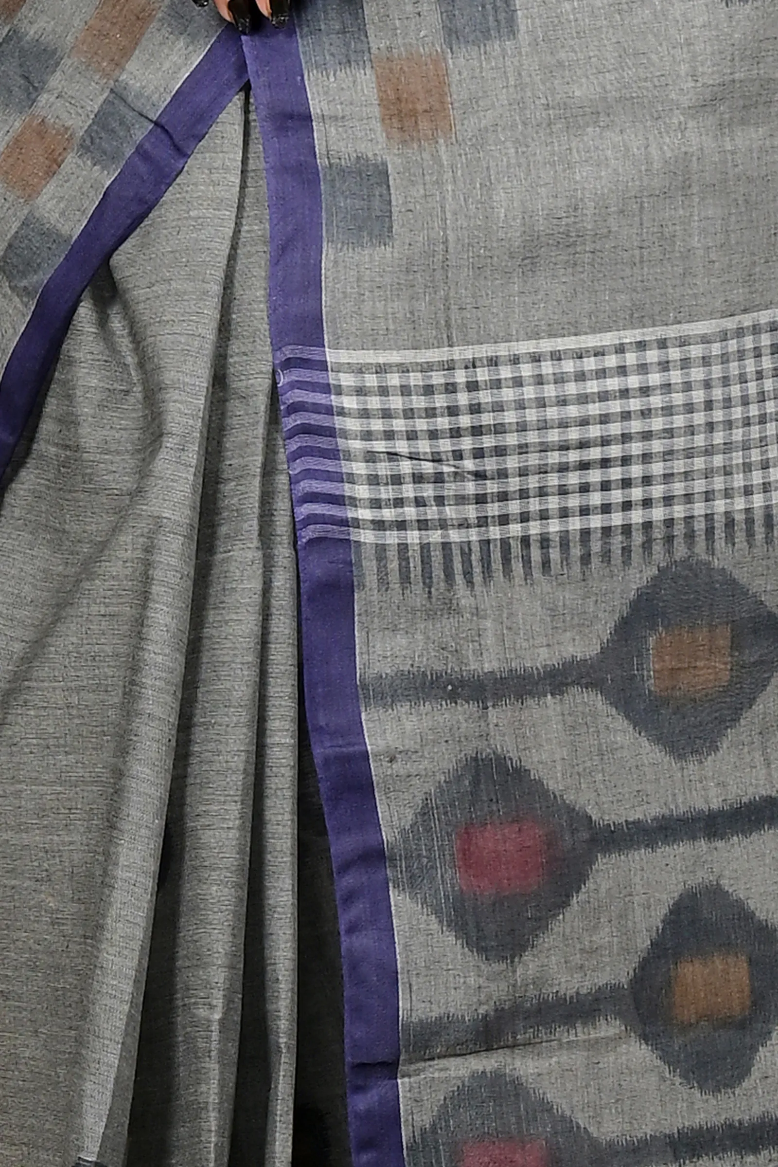 DipDiya Pure Cotton Grey Dipui Timeless Bengal Printed Tant Sarees