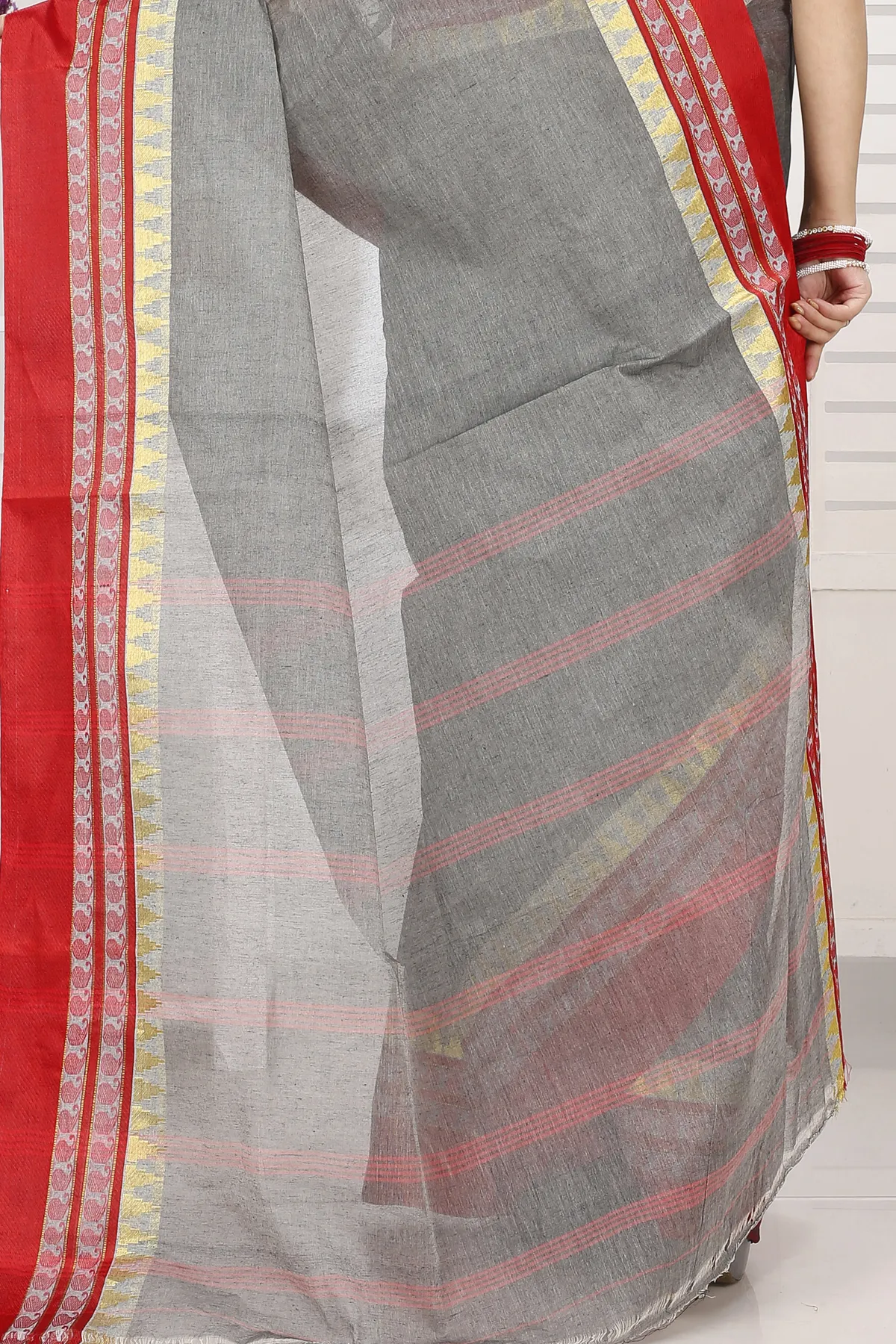 DipDiya Pure Cotton Grey Ethan Regal Bengali Tant Sarees
