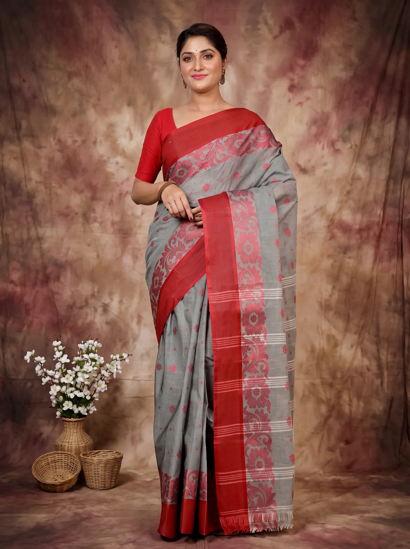 DipDiya Pure Cotton Grey Heruka Crafted with Soul Tant Sarees