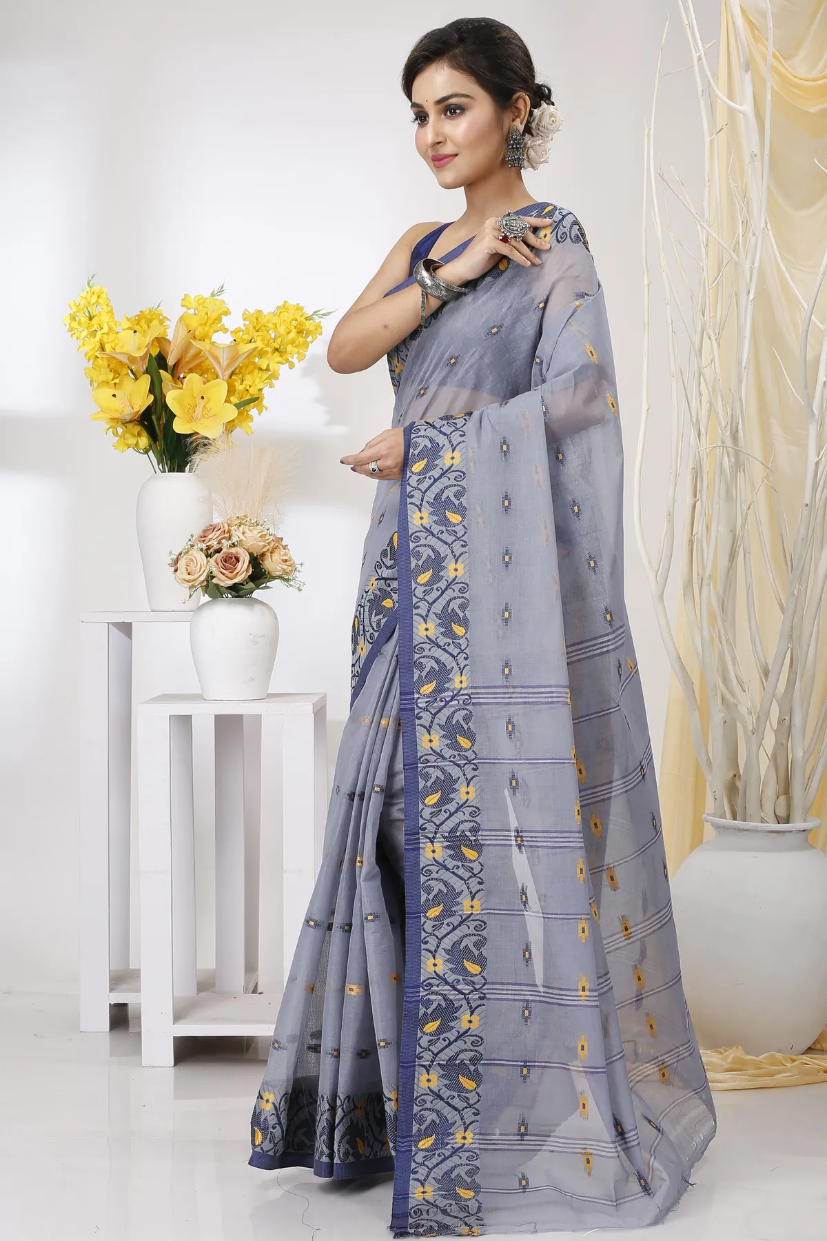 DipDiya Pure Cotton Grey Lucy Crafted with Soul Tant Sarees