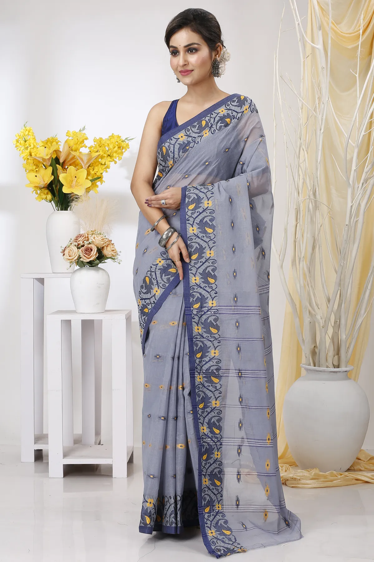 DipDiya Pure Cotton Grey Lucy Crafted with Soul Tant Sarees