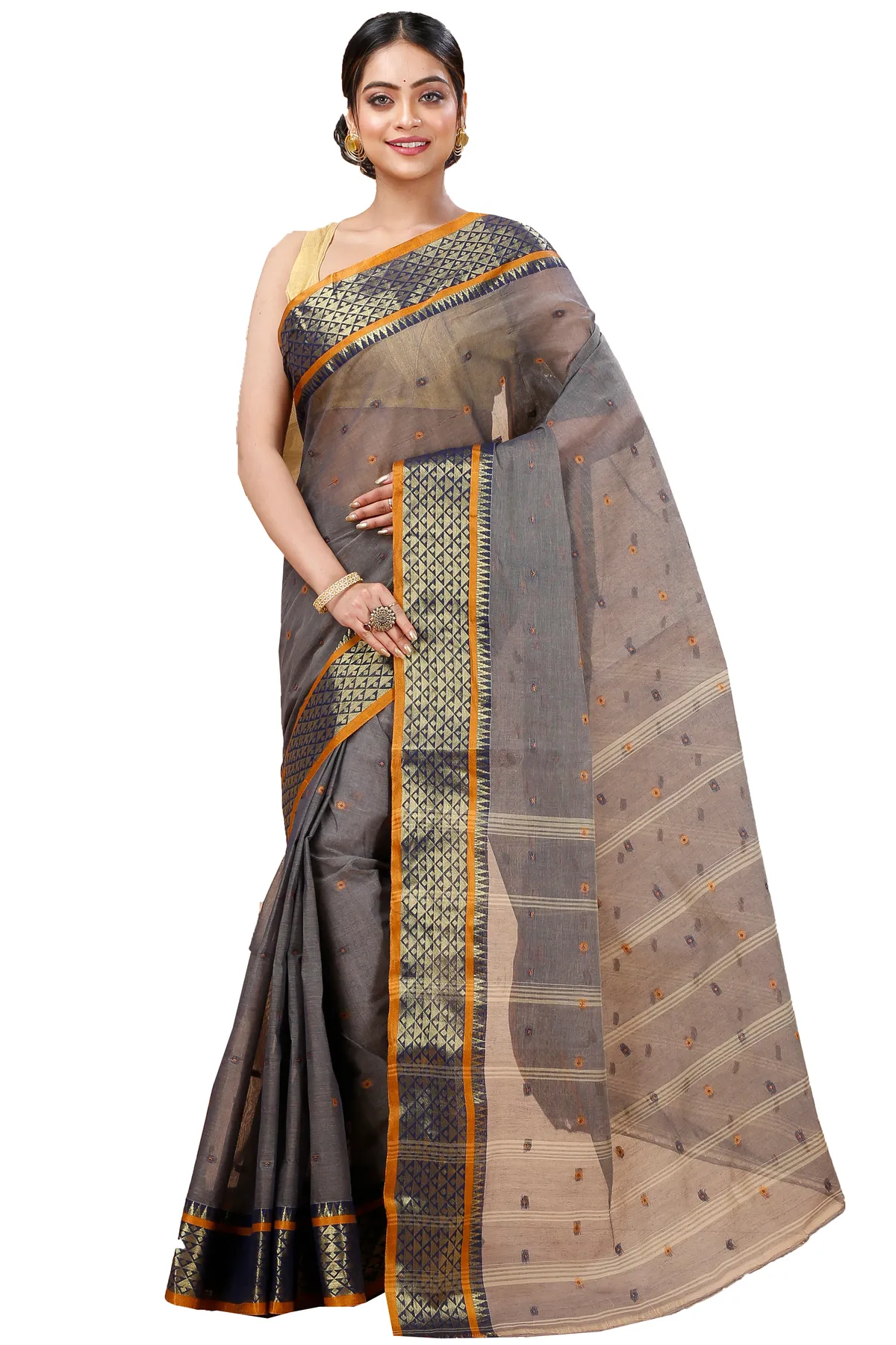 DipDiya Pure Cotton Grey Peral Crafted by Artisans Tant Sarees
