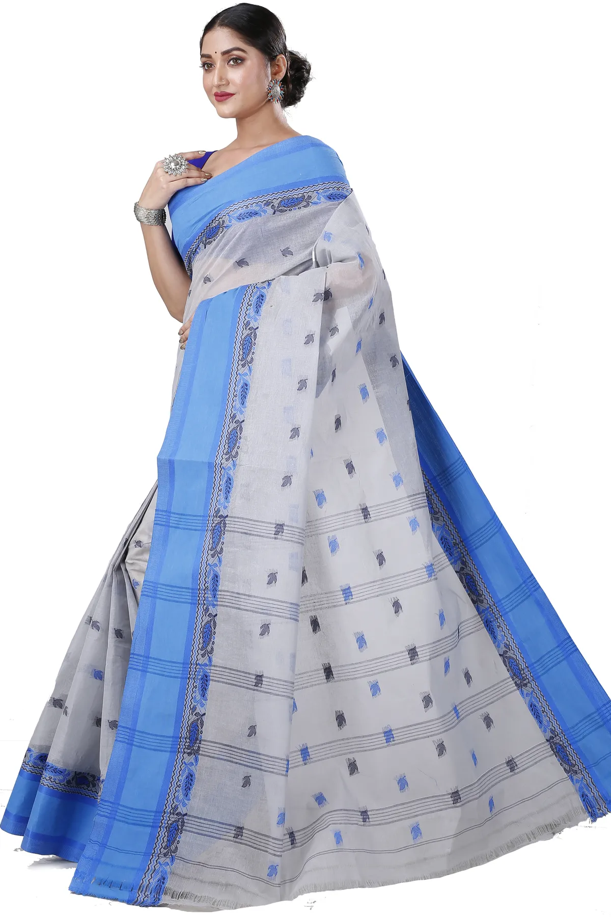 DipDiya Pure Cotton Grey Provati Heritage Elegance Tant Sarees