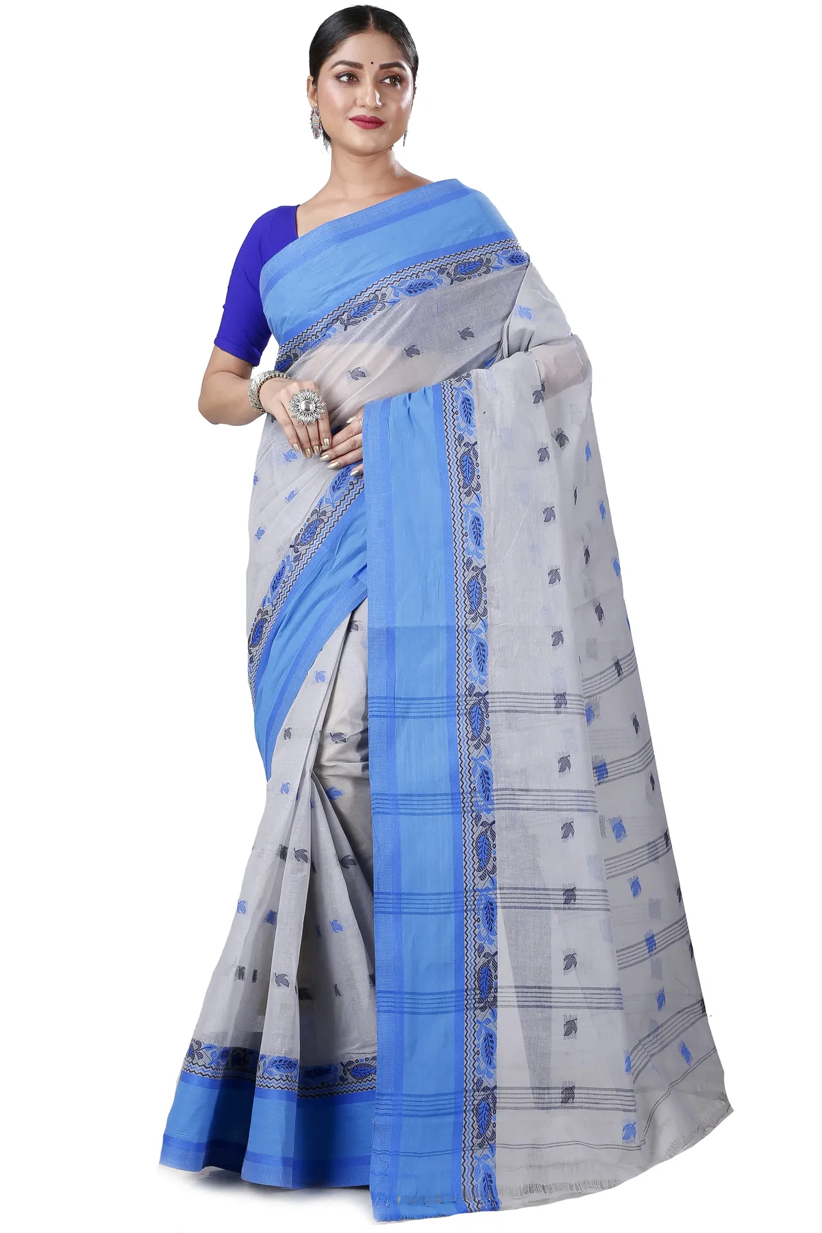 DipDiya Pure Cotton Grey Provati Heritage Elegance Tant Sarees