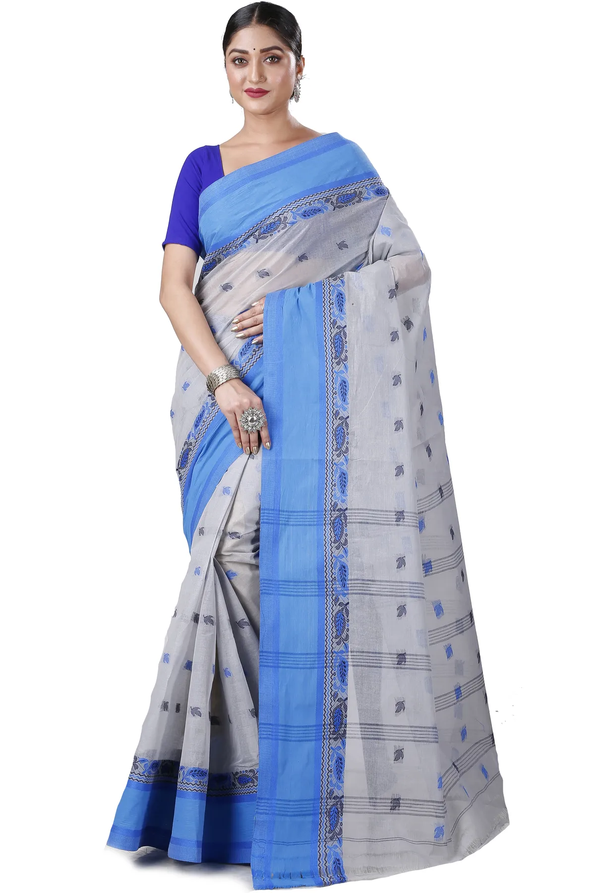 DipDiya Pure Cotton Grey Provati Heritage Elegance Tant Sarees