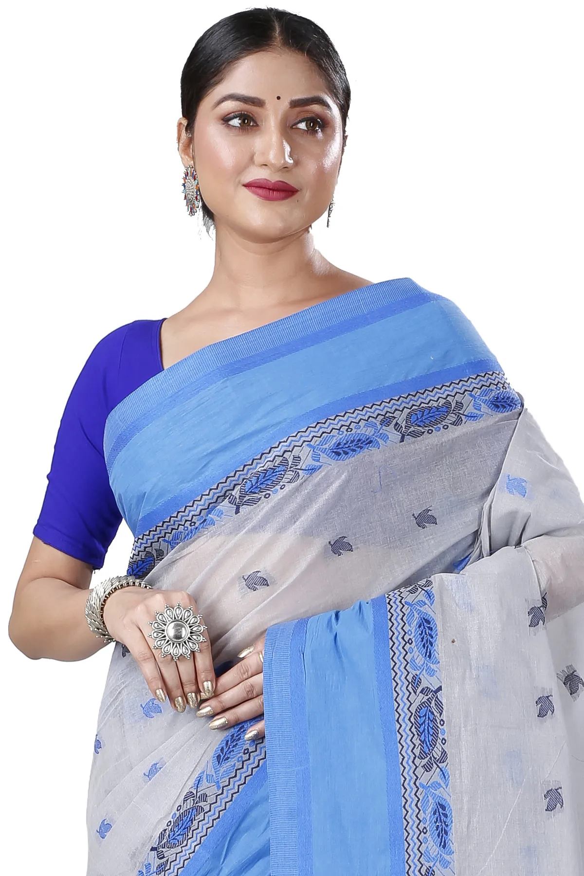 DipDiya Pure Cotton Grey Provati Heritage Elegance Tant Sarees