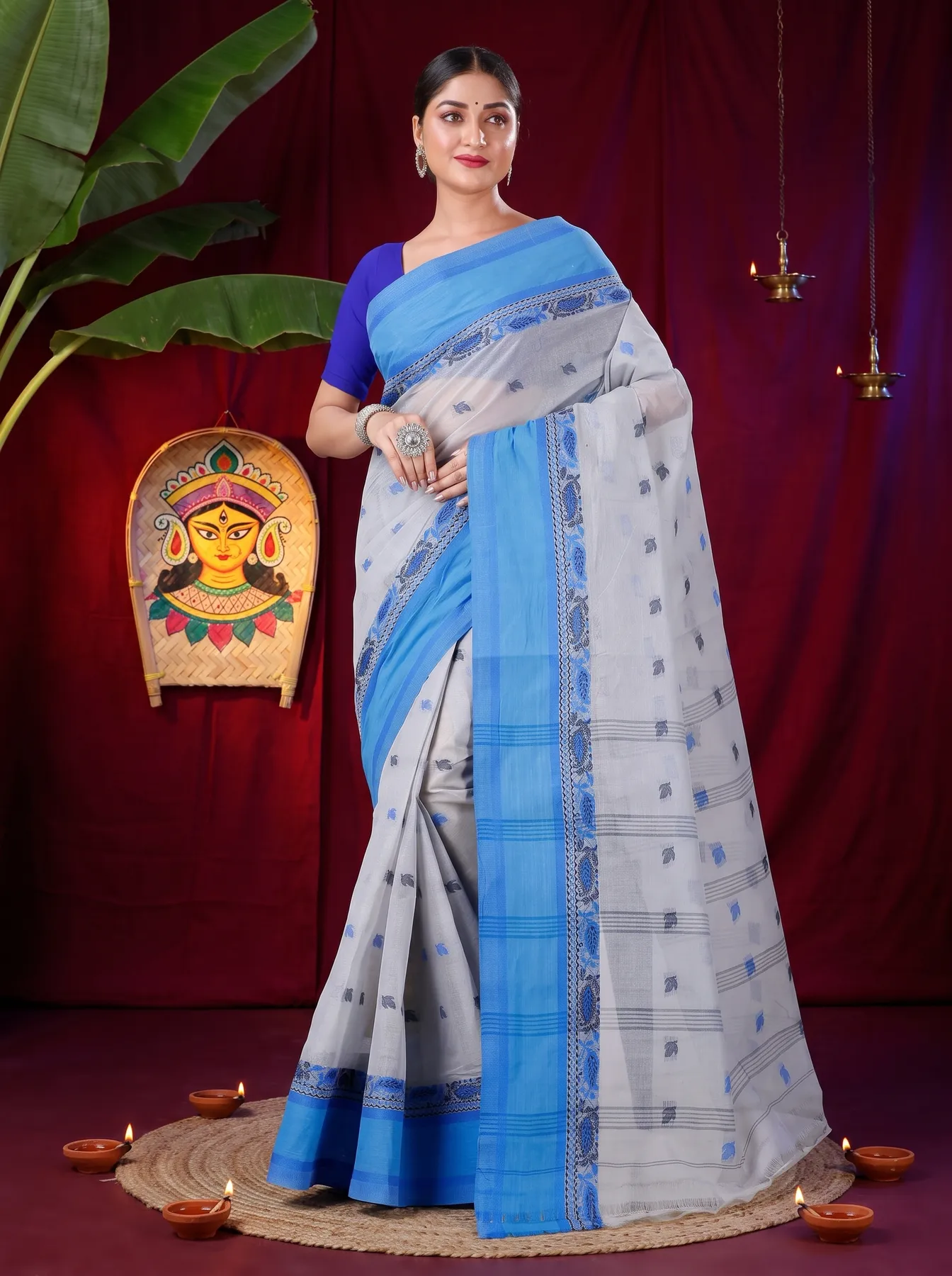 DipDiya Pure Cotton Grey Provati Heritage Elegance Tant Sarees
