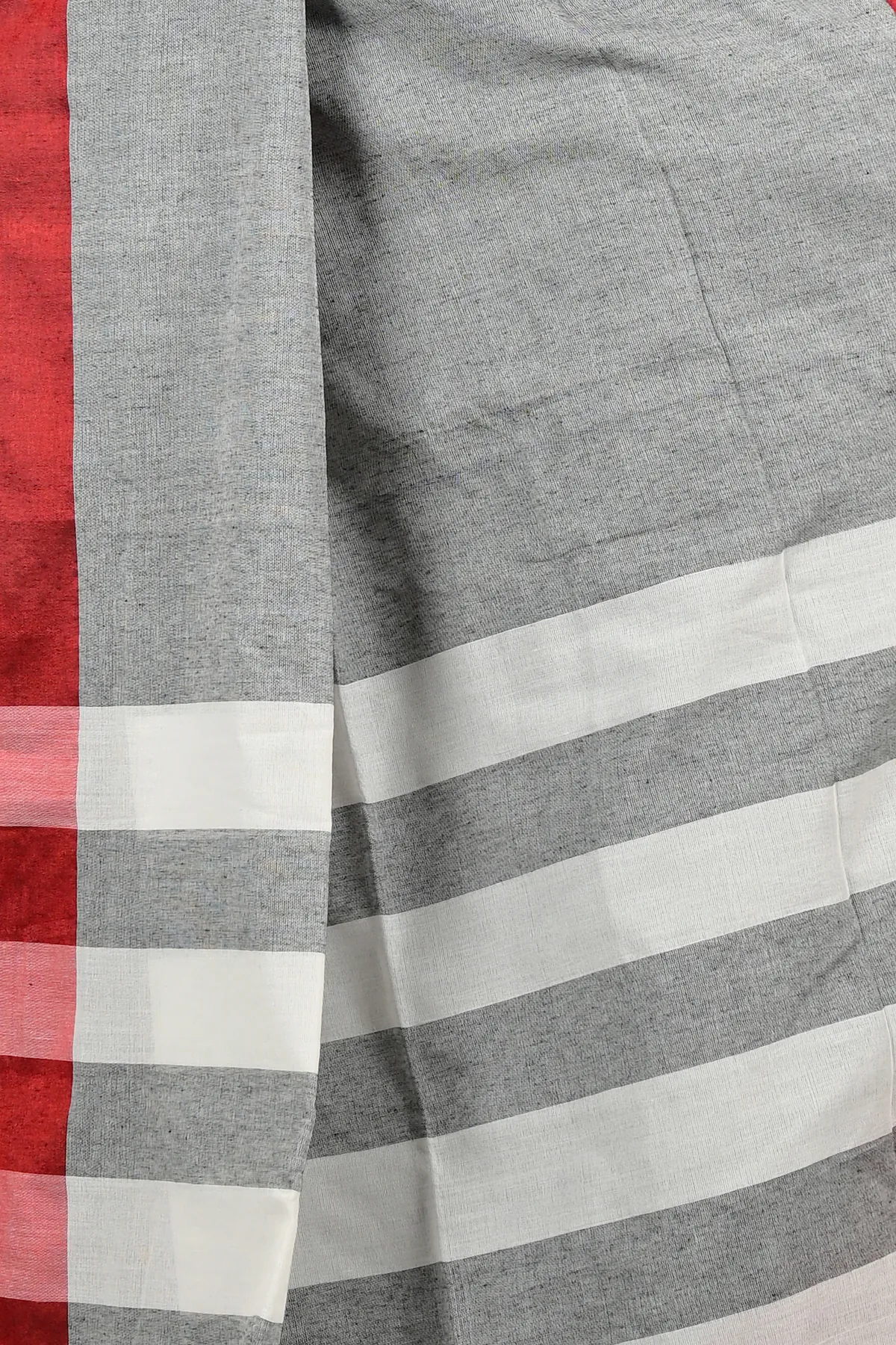 DipDiya Pure Cotton Grey White Bimti Timeless Bengal Handloom Sarees