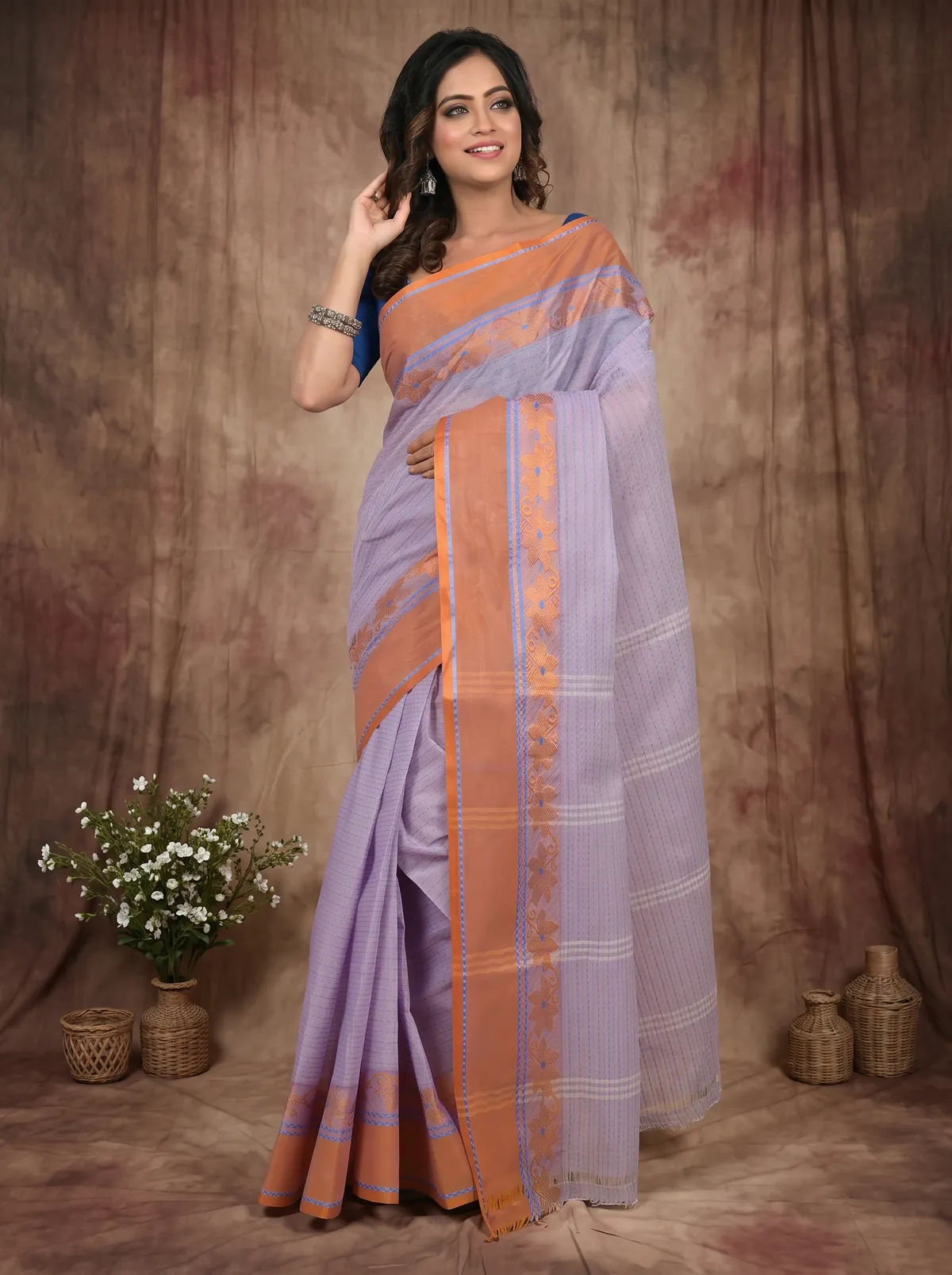 DipDiya Pure Cotton Lavender Achpan Handloom Heritage Tant Sarees