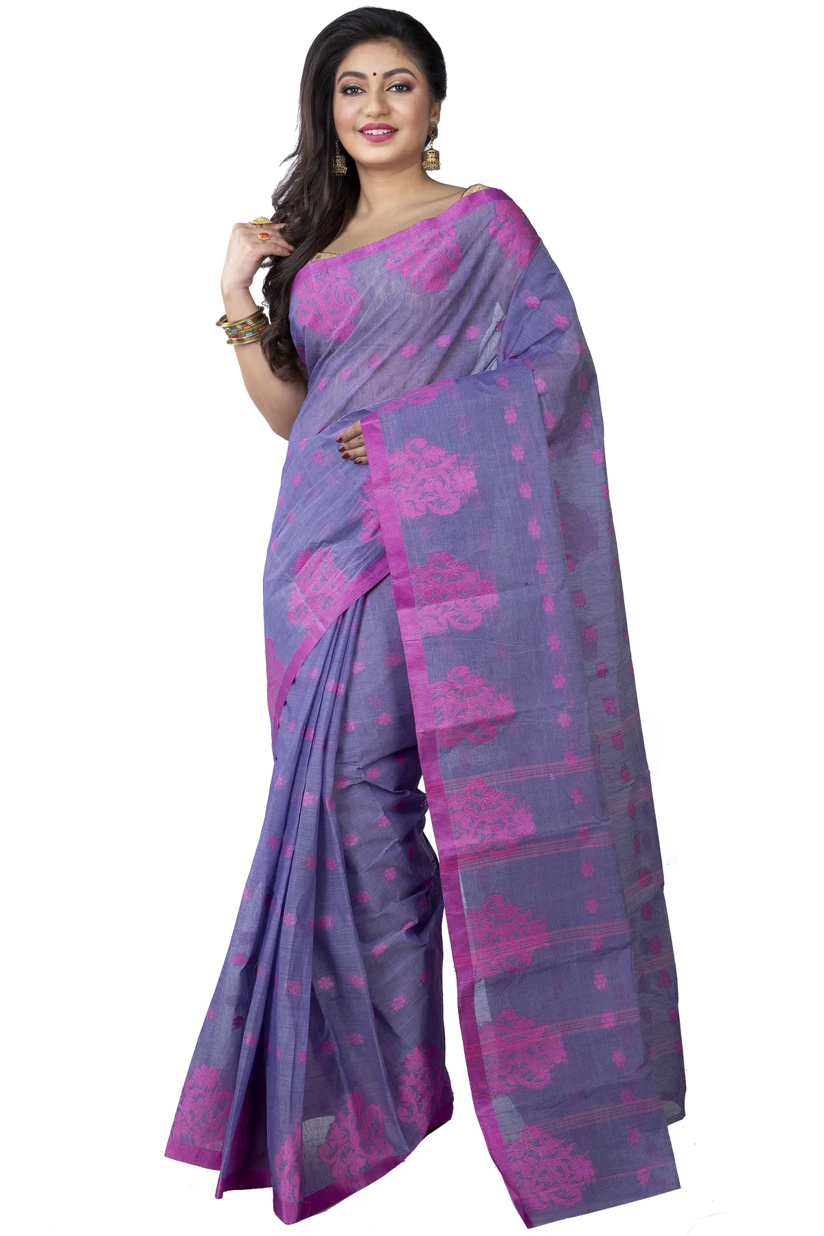 DipDiya Pure Cotton Light Blue Botgach Grace of Bengal Tant Sarees