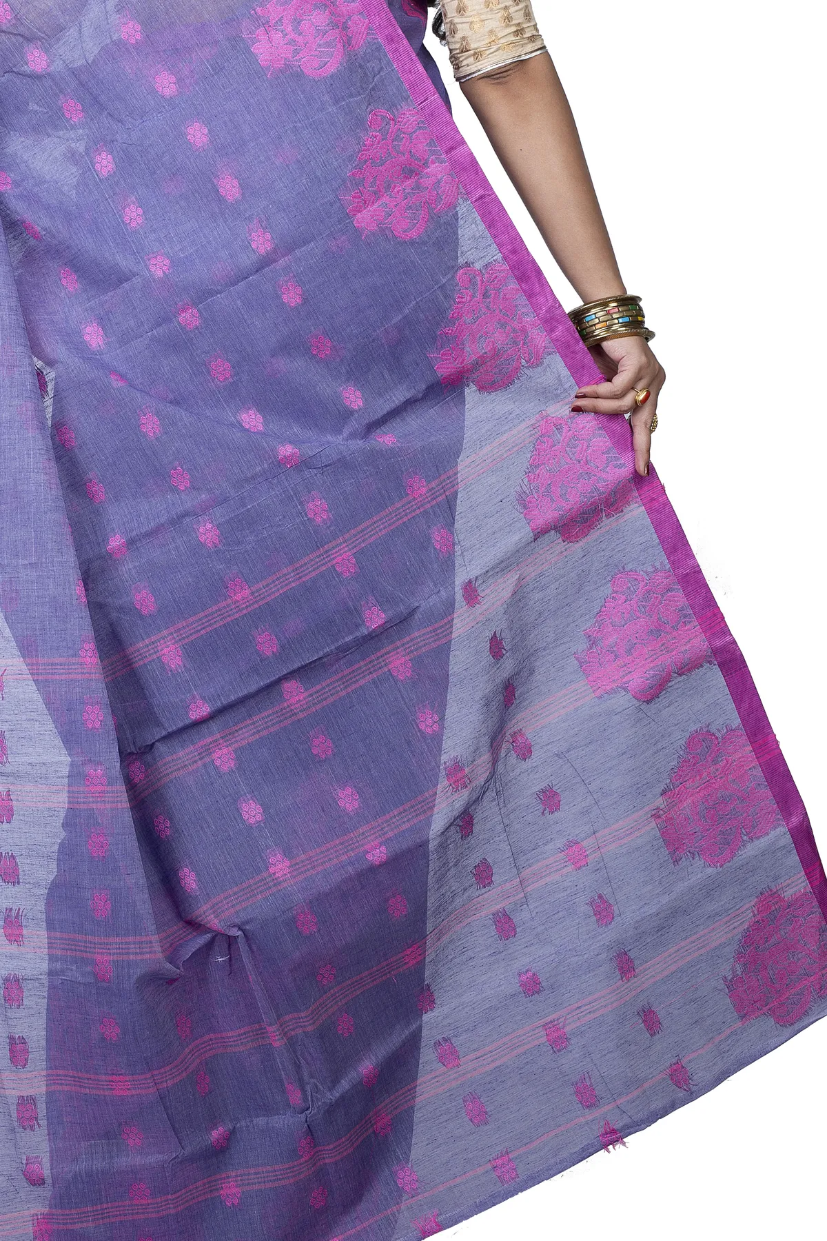 DipDiya Pure Cotton Light Blue Botgach Grace of Bengal Tant Sarees