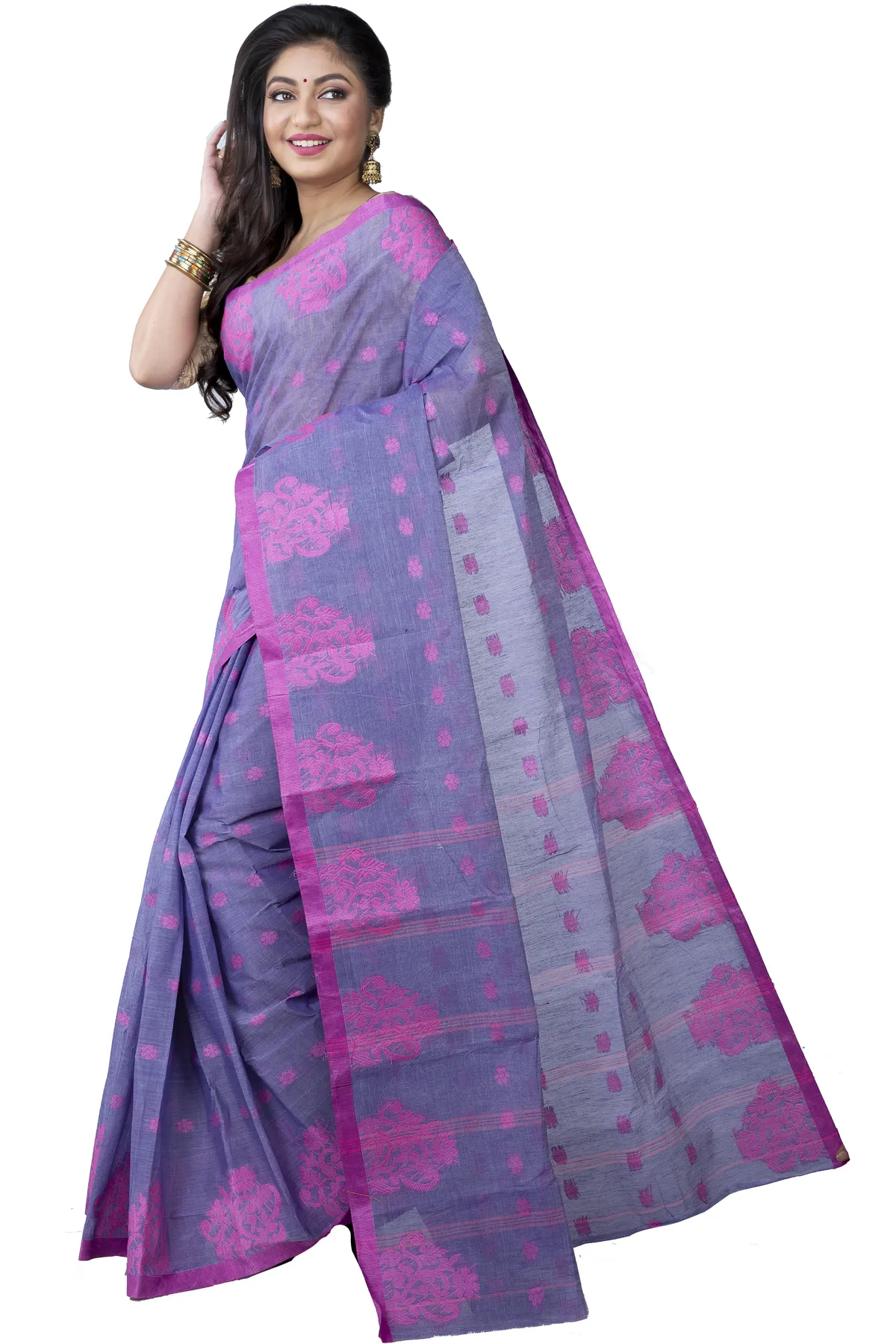 DipDiya Pure Cotton Light Blue Botgach Grace of Bengal Tant Sarees