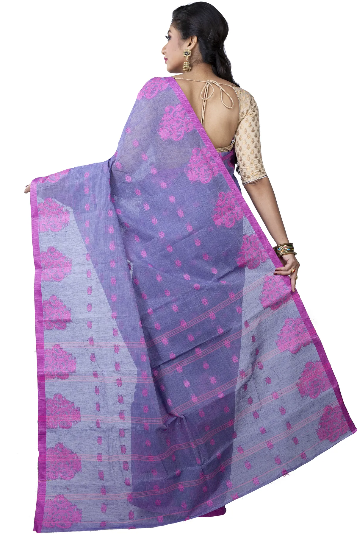 DipDiya Pure Cotton Light Blue Botgach Grace of Bengal Tant Sarees